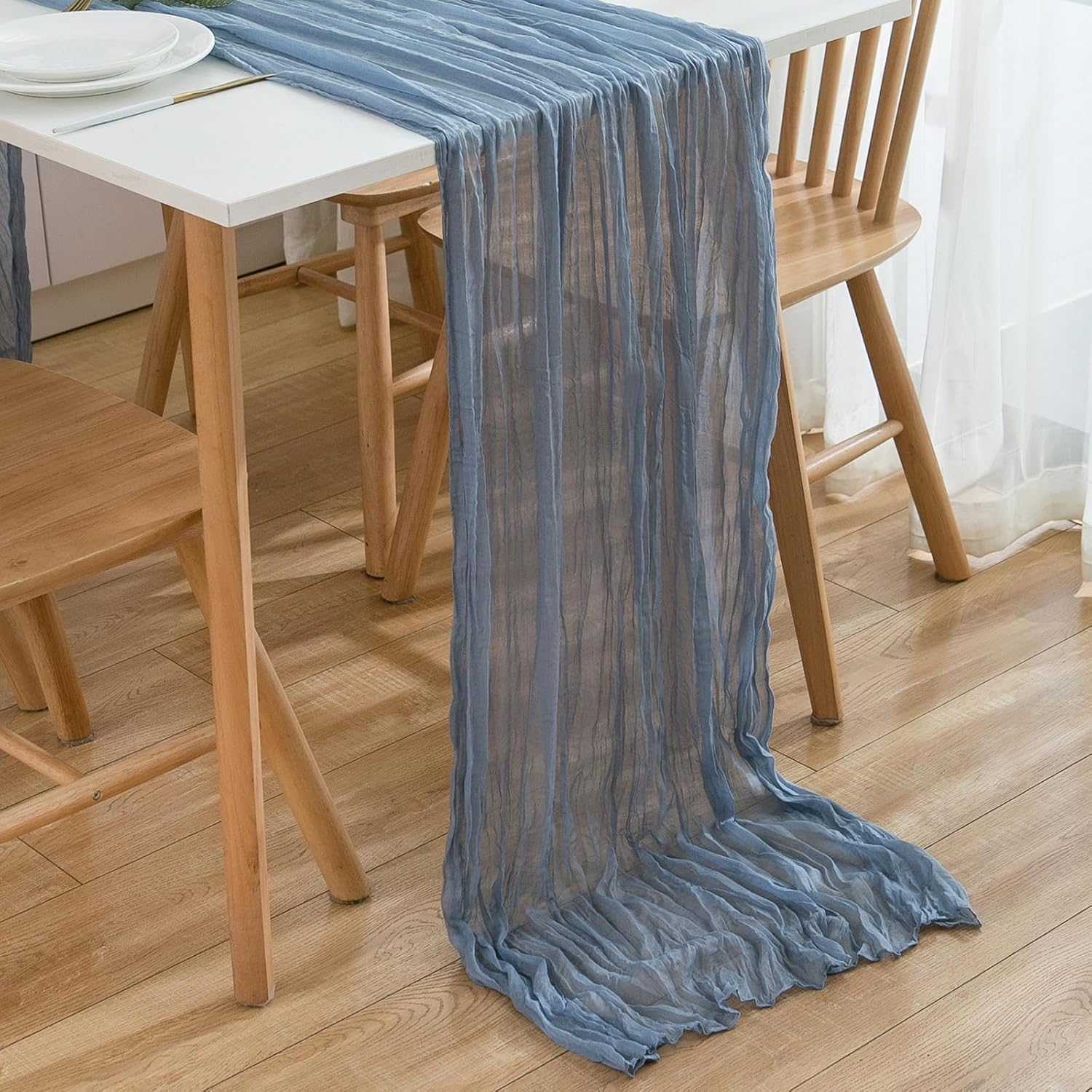 CHUQING Cheesecloth Table Runner Sage Green 27 X 118 Inch Cheese Cloth Boho Rustic Gauze Table Runner for Wedding Spring Easter