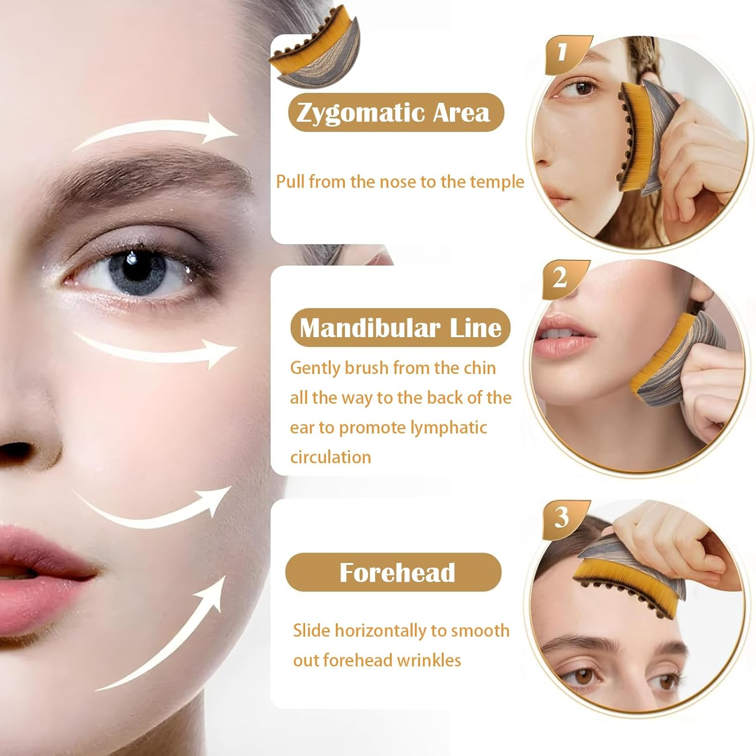 Lymphatic Contour Face Brush, Massager Contour, Lymphatic Drainage Massager Chin, Lymphatic Brushes Face, Dry Brushes, Face Brush, Lymph Brush Face, for Face Massage