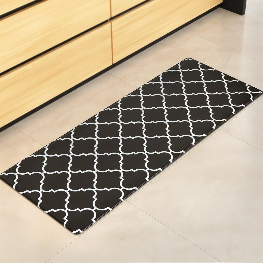 Artiss Kitchen Mats, 45 X 120Cm PVC Non-Slip Floor Rugs anti Fatigue Door Standing Mat, Waterproof Comfort Carpet for Living Room Bathroom Laundry Sink, Black