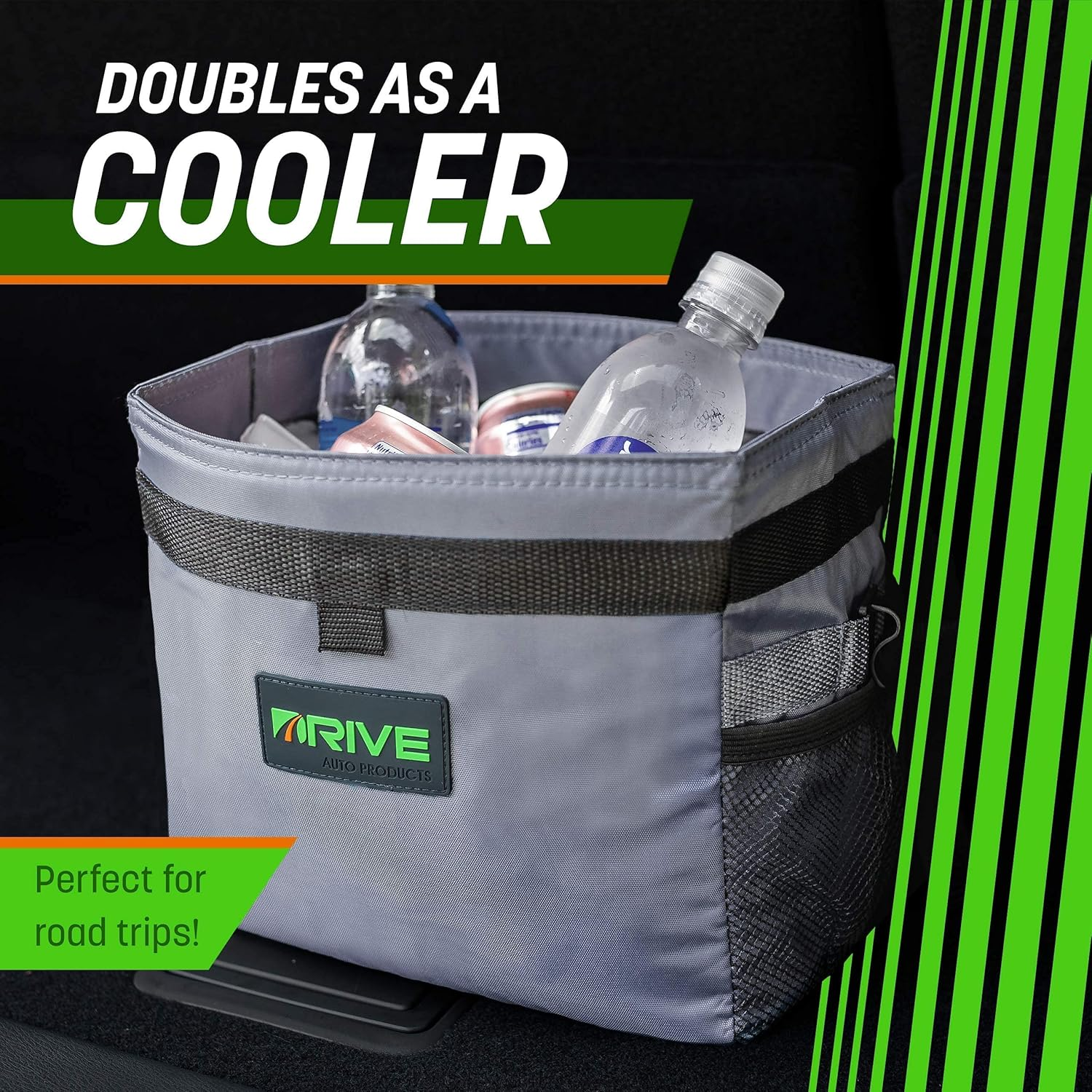 Drive Auto Car Trash Can - Leakproof, Hanging Garbage Bin with 20 Trash Bags and Pink Adjustable Strap - Truck & Car Accessories for Men and Women - Grey with No Lid image number 6