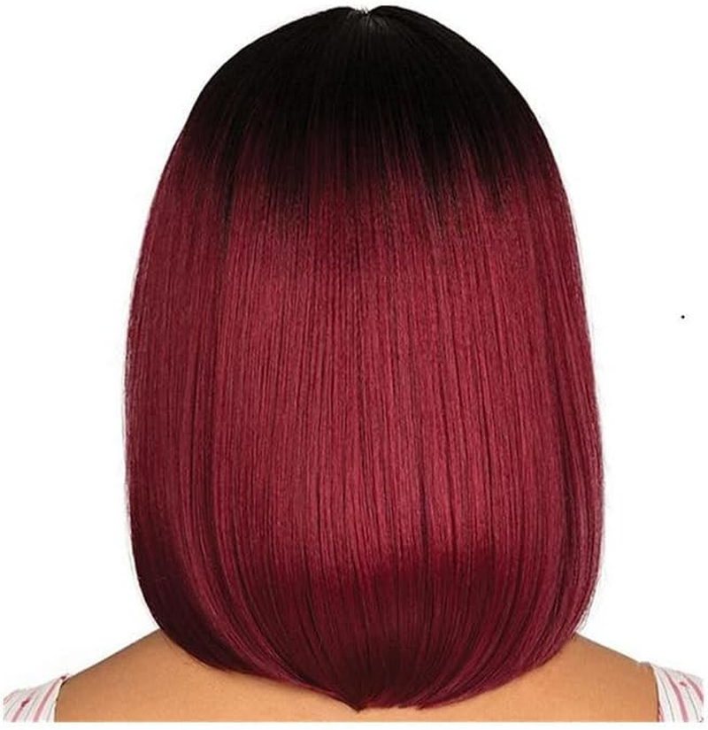 Ladies' Short Wigs Black to Red Gradient Middle-Parted Natural Straight Hair Ladies' Hair Accessories for Daily Wear, Cosplay, Costumes, Halloween Parties (Gradient Burgundy)