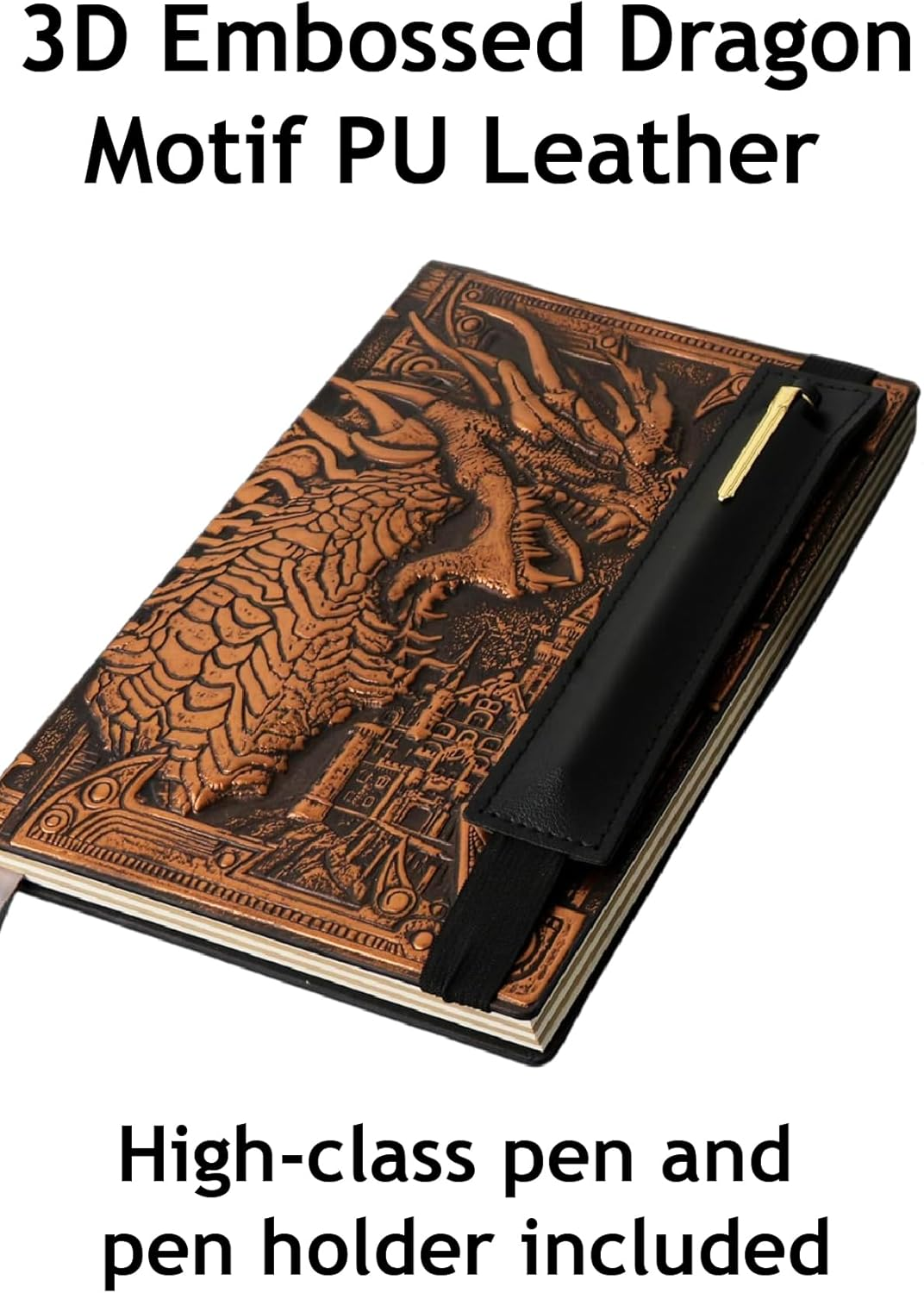 Futhark DND Journal &ndash; 200 Pages, 3D Embossed Bronze Dragon Faux Leather Cover, Includes Pen & Holder &ndash; Perfect Notebook for Dungeons & Dragons/D&D, DM Gifts & Fantasy RPG Accessories - Coloured image number 4