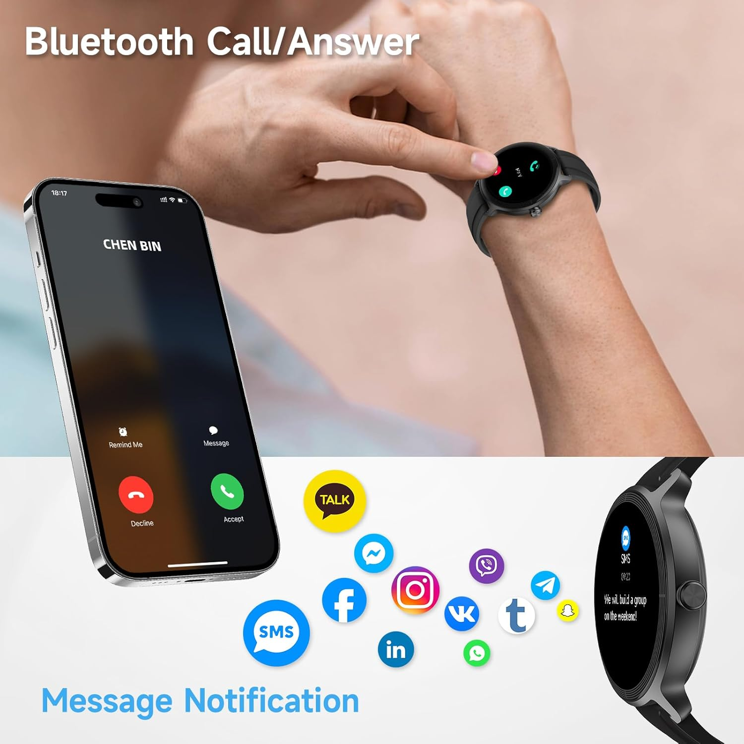 Smart Watch for Men Women, 1.27" HD Touchscreen Fitness Tracker, Bluetooth Calling, 100+ Sports Modes, Sleep Monitor, IP68 Waterproof, Compatible with Android & Ios image number 2