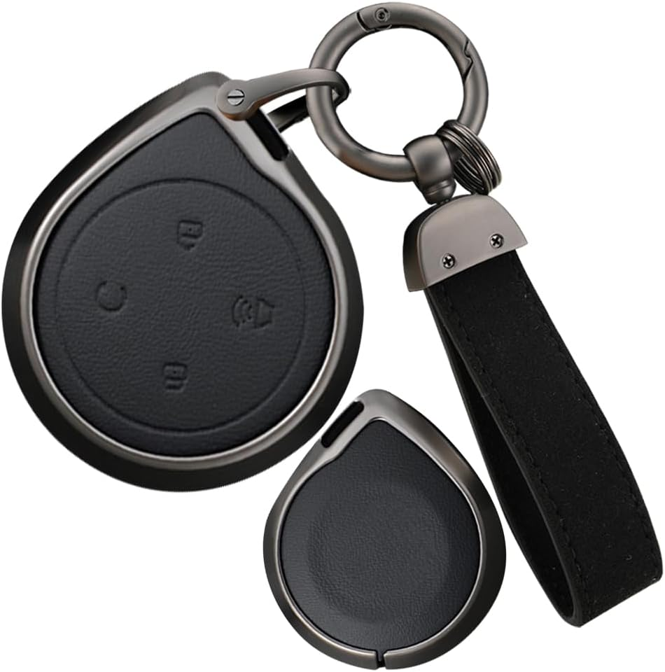 Ontto Alloy Leather Key Fob Cover Fit for GWM POER Cannon Alpha Great Wall Pickup Truck 2025 2024 2023 Remote Key Shell Case Keyring Key Holder Bag Keychain Accessories