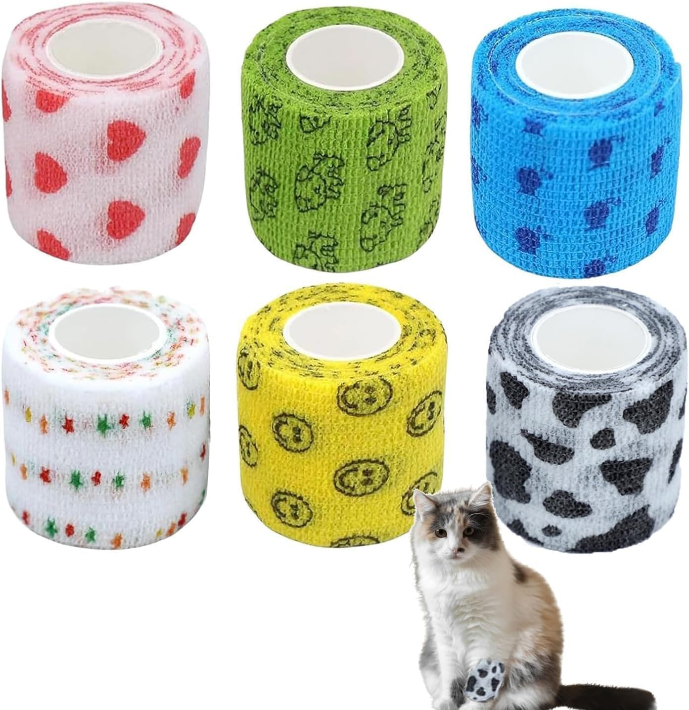 Self-Adhesive Bandage Dog Vet Wrap, 6 Roll Pet Vet Wrap Cohesive Bandages,Dogs Elastic Bandage Wrap Tape for Wrist Ankle Sprains, 2.5Cm X 4.5M image number 3