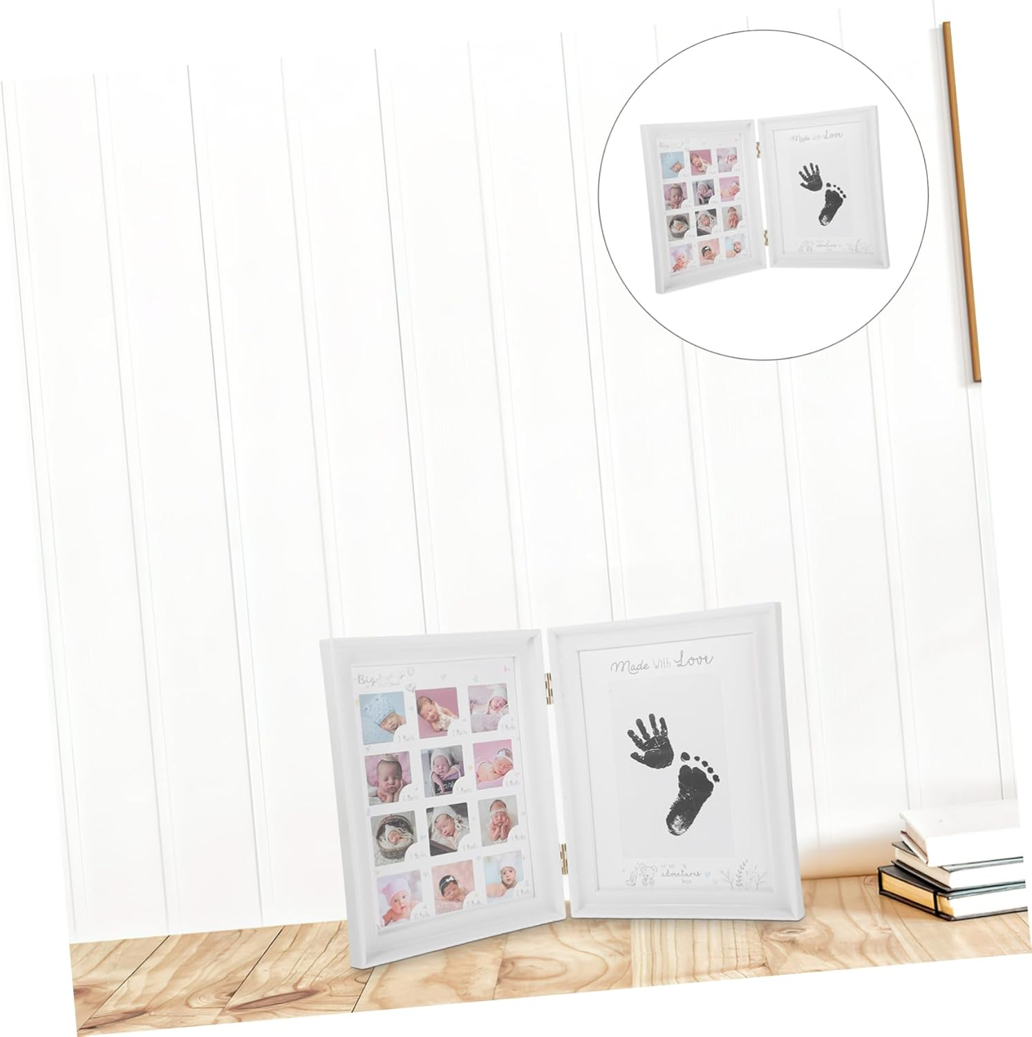 BESTOYARD Milestone Picture Frame Sturdy Newborn Handprint Footprint Kit Creative Keepsake for Showers Cardboard Material Capture Precious Memories image number 1