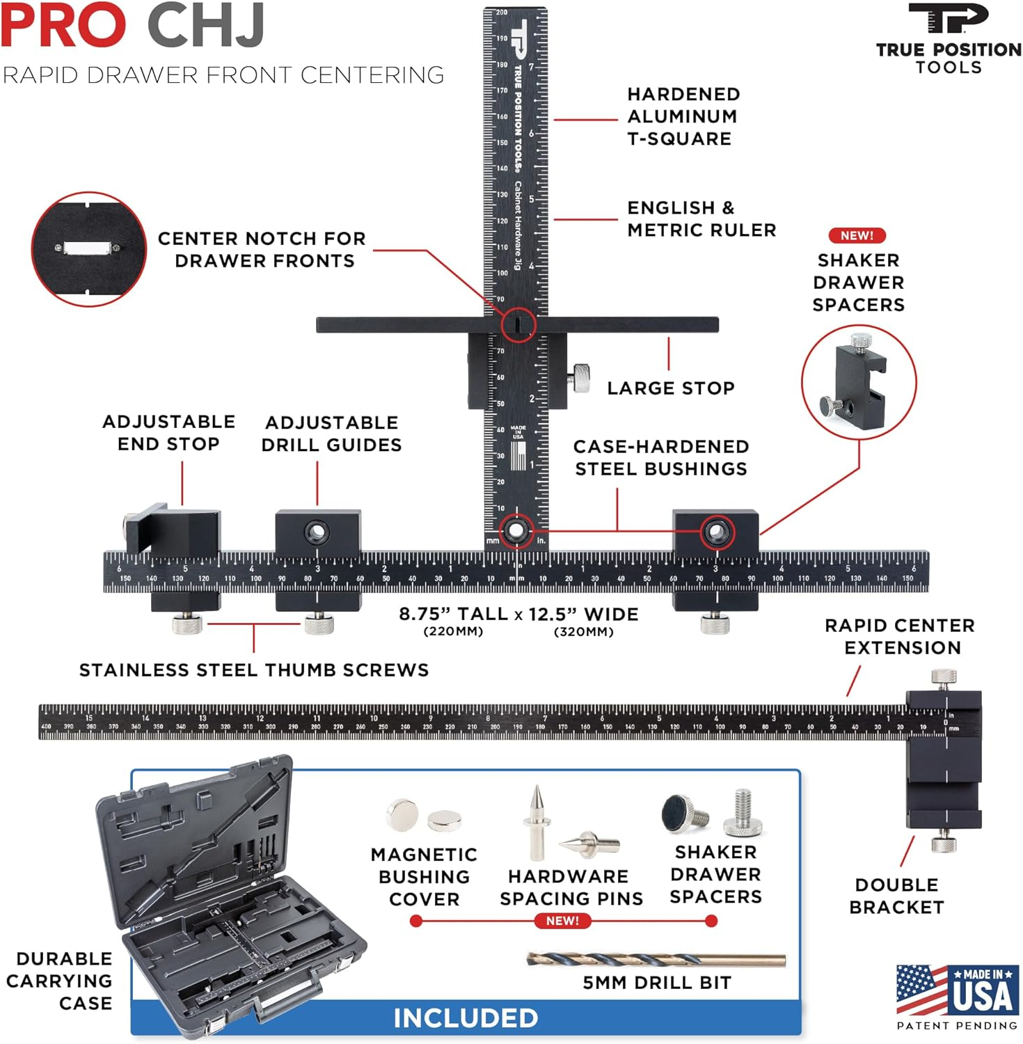 PRO Cabinet Hardware Jig - Install Drawer Front Handles and Knobs Faster - Made in USA - Hand Calibrated by True Position Tools image number 2