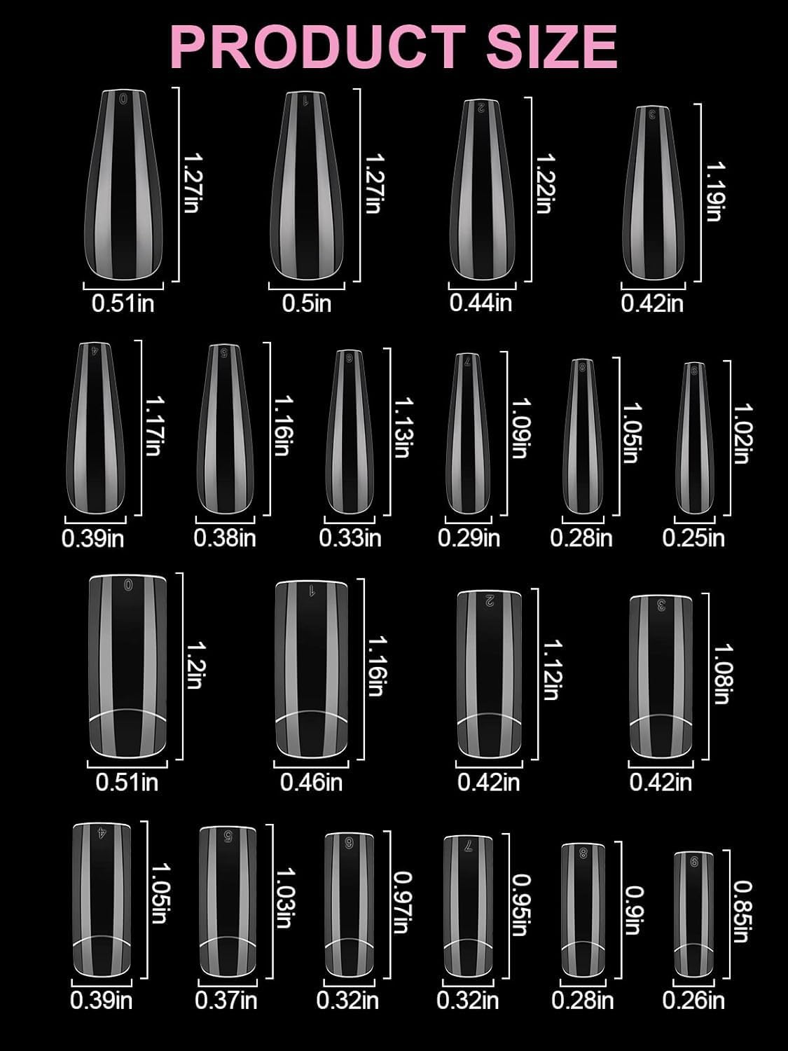 Kalolary Clear Coffin Nail Tips Kit, Long Coffin Square Nails Full Cover, 1000Pcs Clear Fake Nail Ballerina False Nails Press on Nails for Nail Practice Nail Art DIY