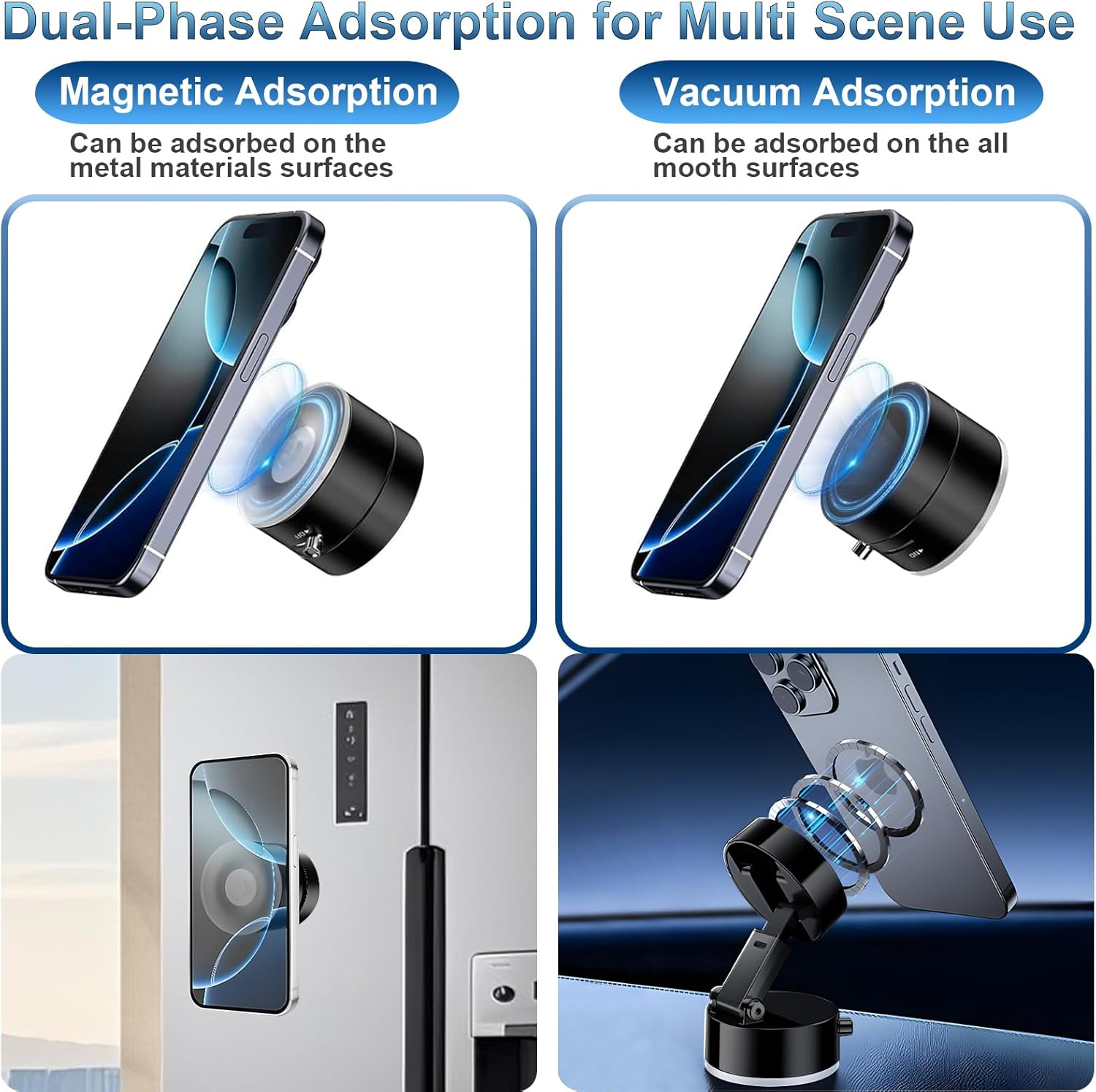 ROUMAYMAY Car Phone Holder Vacuum Suction Mount, Foldable Cup Retractable Adjustable Strong Magnetic for Cell Phone Stand on Dashboard Vent Windshield Car/Travel/Desktop, Black image number 4