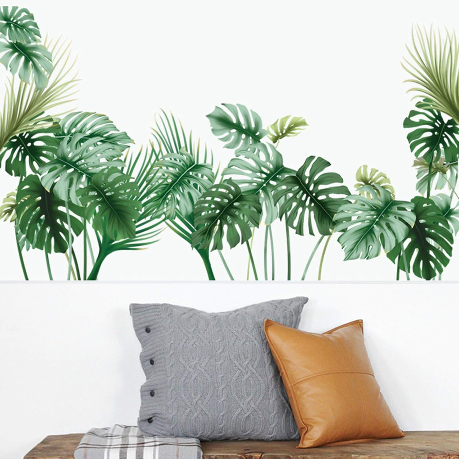 Tropical Wall Decals Palm Leaf Wall Stickers for Living Room, Green Plants Wall Decor Posters Vinyl Peel and Stick Art Murals for Bedroom Nursery Office image number 3