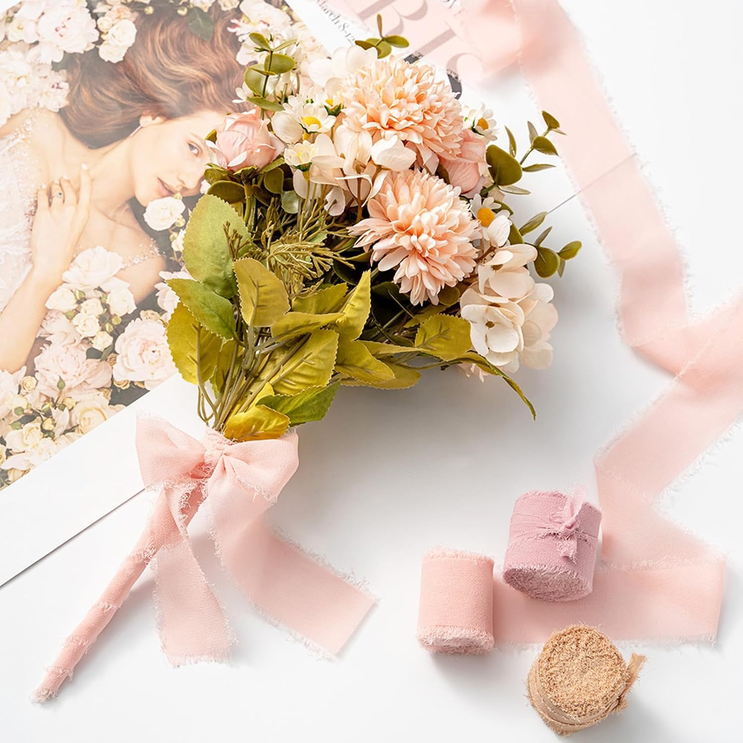 Chiffon Ribbon Decoration Handmade Wide Ribbon for Gift Wrapping for Wedding Birthday Valentine'S Day Party Decoration and Crafts DIY Projects,1.5 Inch X 7 Yd,Terracotta - Champagne image number 7