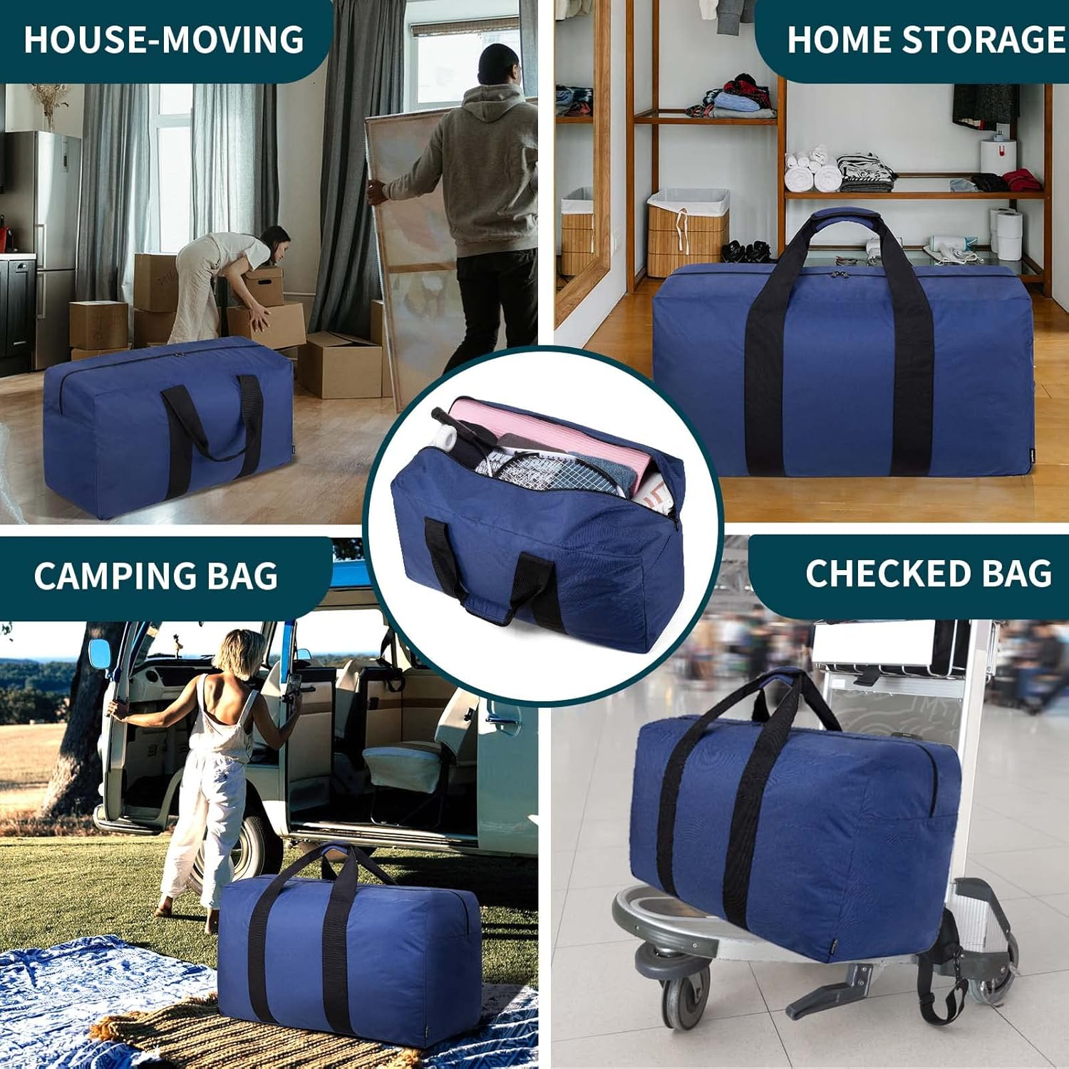 Vorspack Extra Large Duffle Bag for Travel - 100L/150L/200L Duffel Bag for Men Gear Bag for Storage Camping Overnight, Blue, 100L