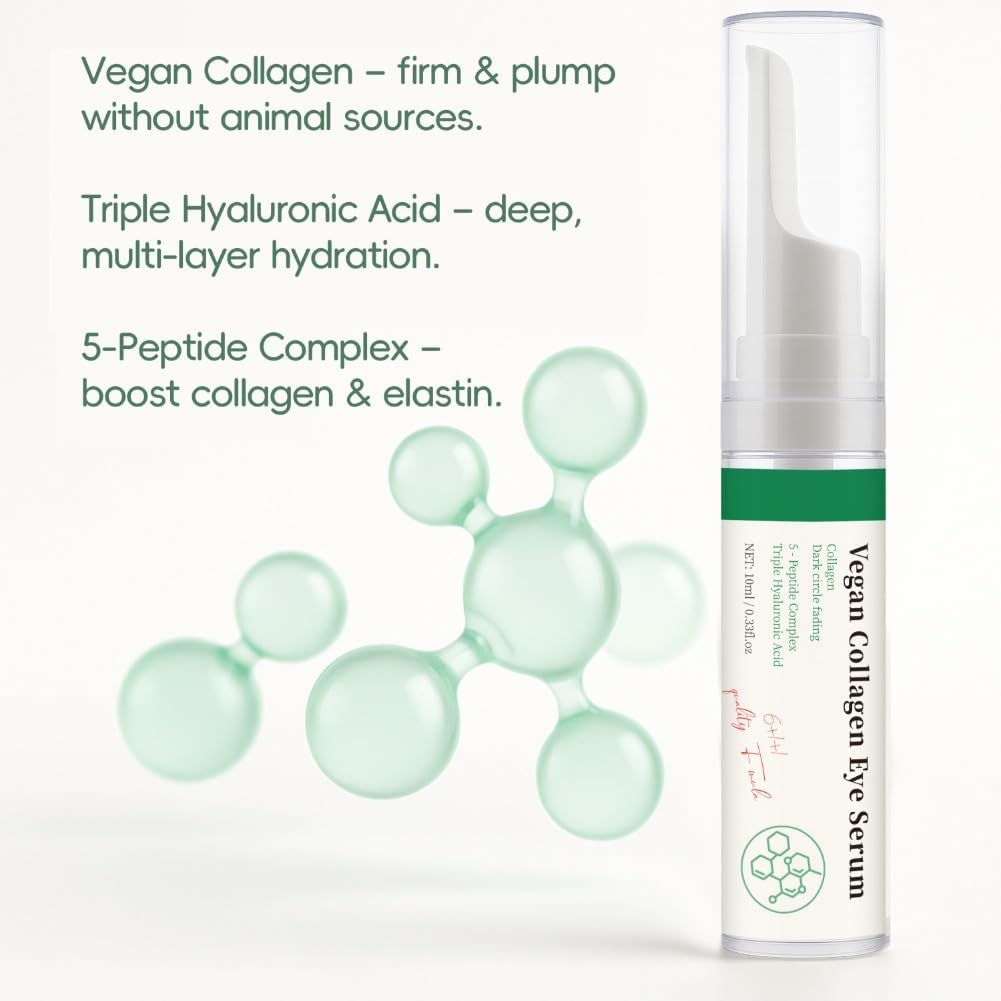 2PCS Vegan Collagen Eye Serum with Peptides & Hyaluronic Acid Improve Skin Elasticity, Reduce Fine Lines & Dark Circles Eye Care