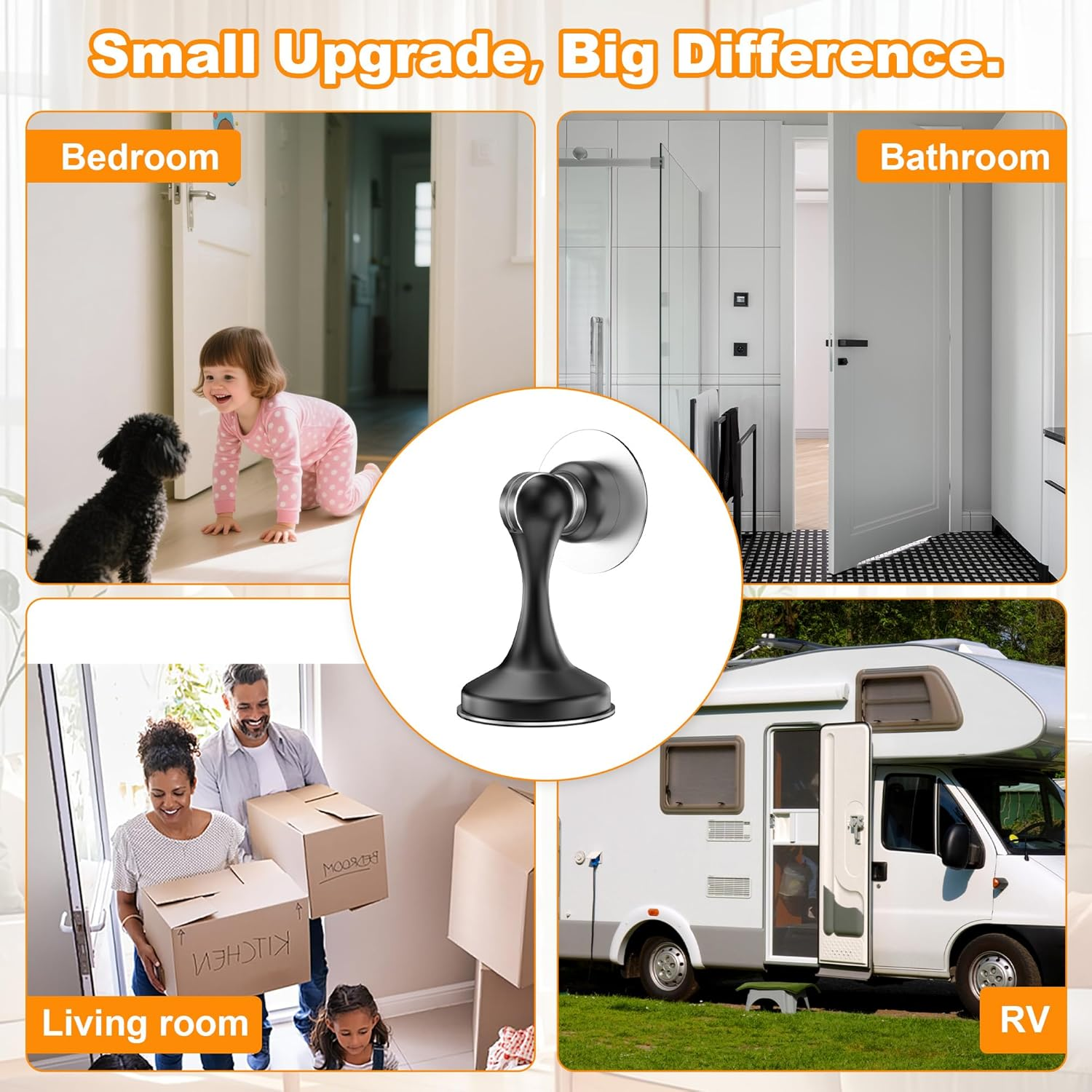 Crosize Magnetic Door Stoppers 1 Pack, Stainless Steel Door Stops for Wall and Floor Mounting, Door Holder Keep Door Open, No Drilling Door Stop with 3D Adhesive Tapes, Black image number 3