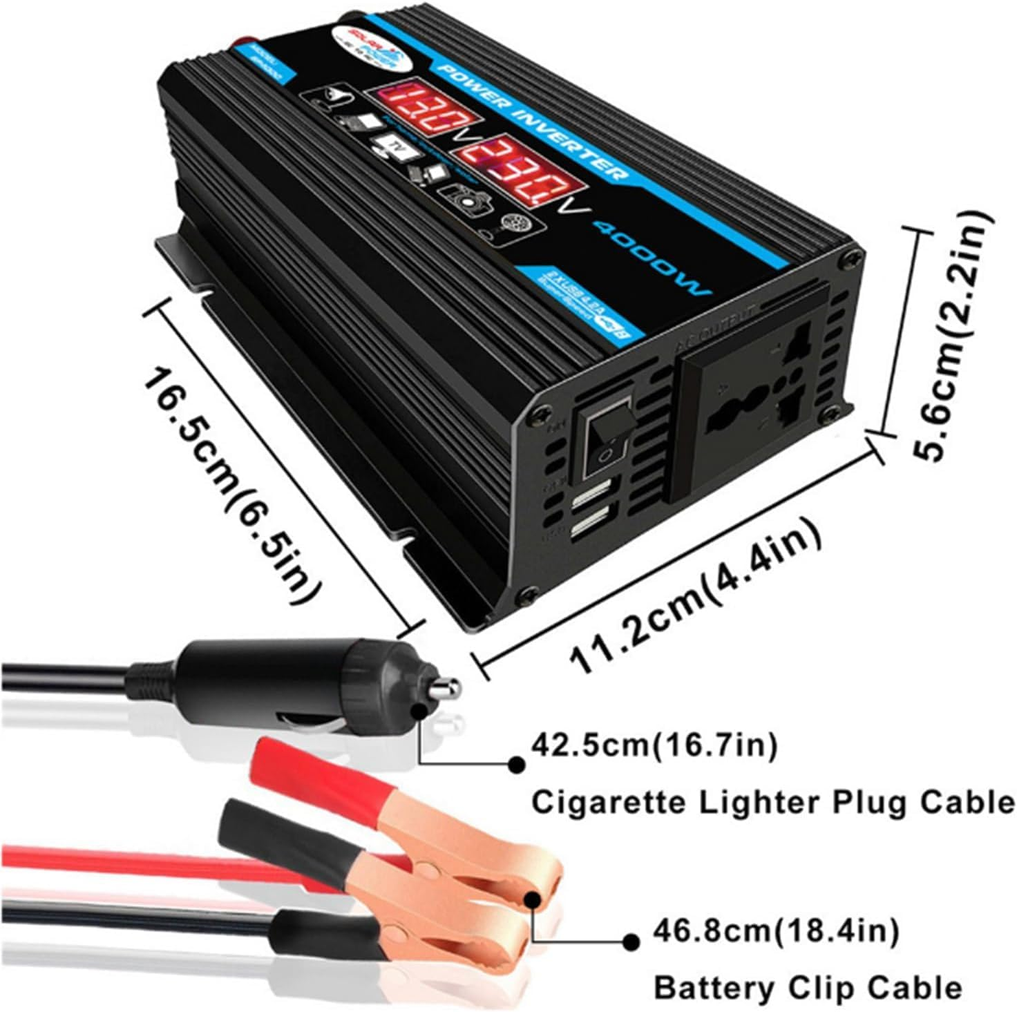 Inncen Car Inverter 4000W 12V to 220V LED Car Power Inverter Converter - Black image number 3