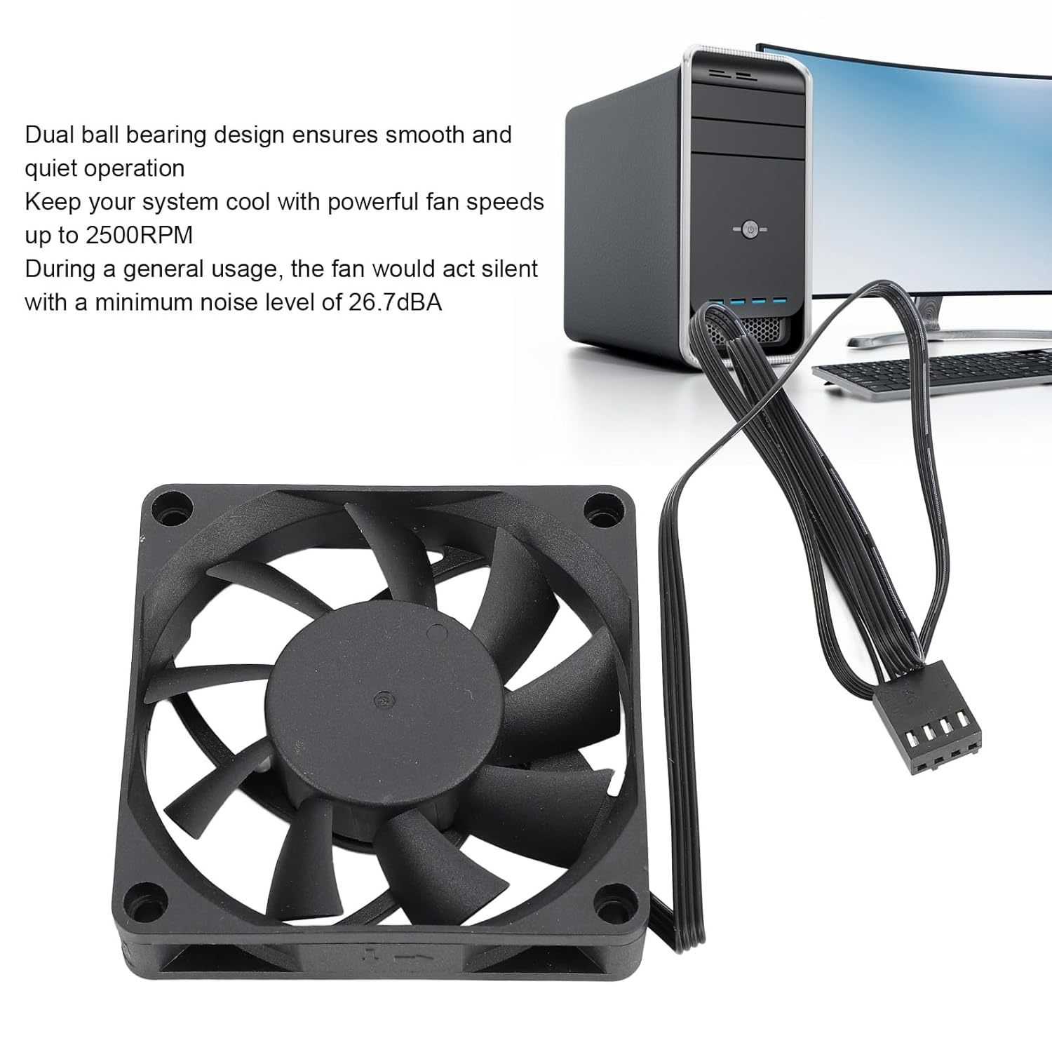 MEKOTRIN PWM Fan, Dual Ball Bearing PBT Black PC Case Fan for Home image number 3
