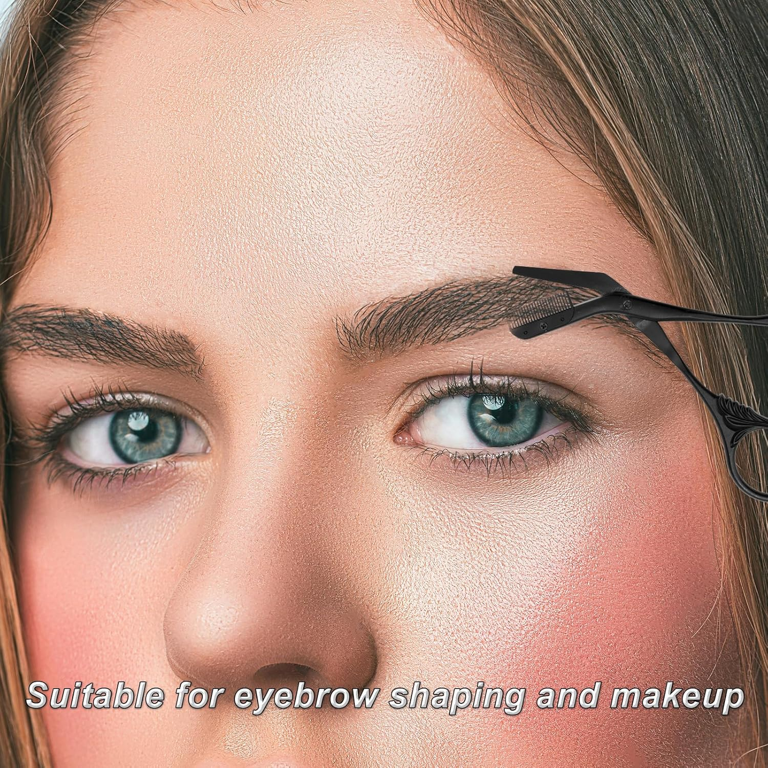 Fukaisu Professional Eyebrow Scissors, Stainless Steel Eyebrow Scissors Trimmer with Comb Black Non-Slip Trimming Scissor for Women image number 2