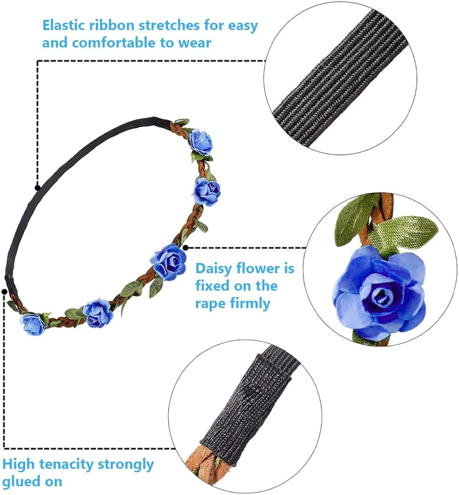 WUSJCOF Pack of 6 Wedding Rose Flower Crown Headband, Simulation Flower Bridal Headband, Flowers Headband for Travel Photography, Festival Wedding and Party, Women, Girls image number 4