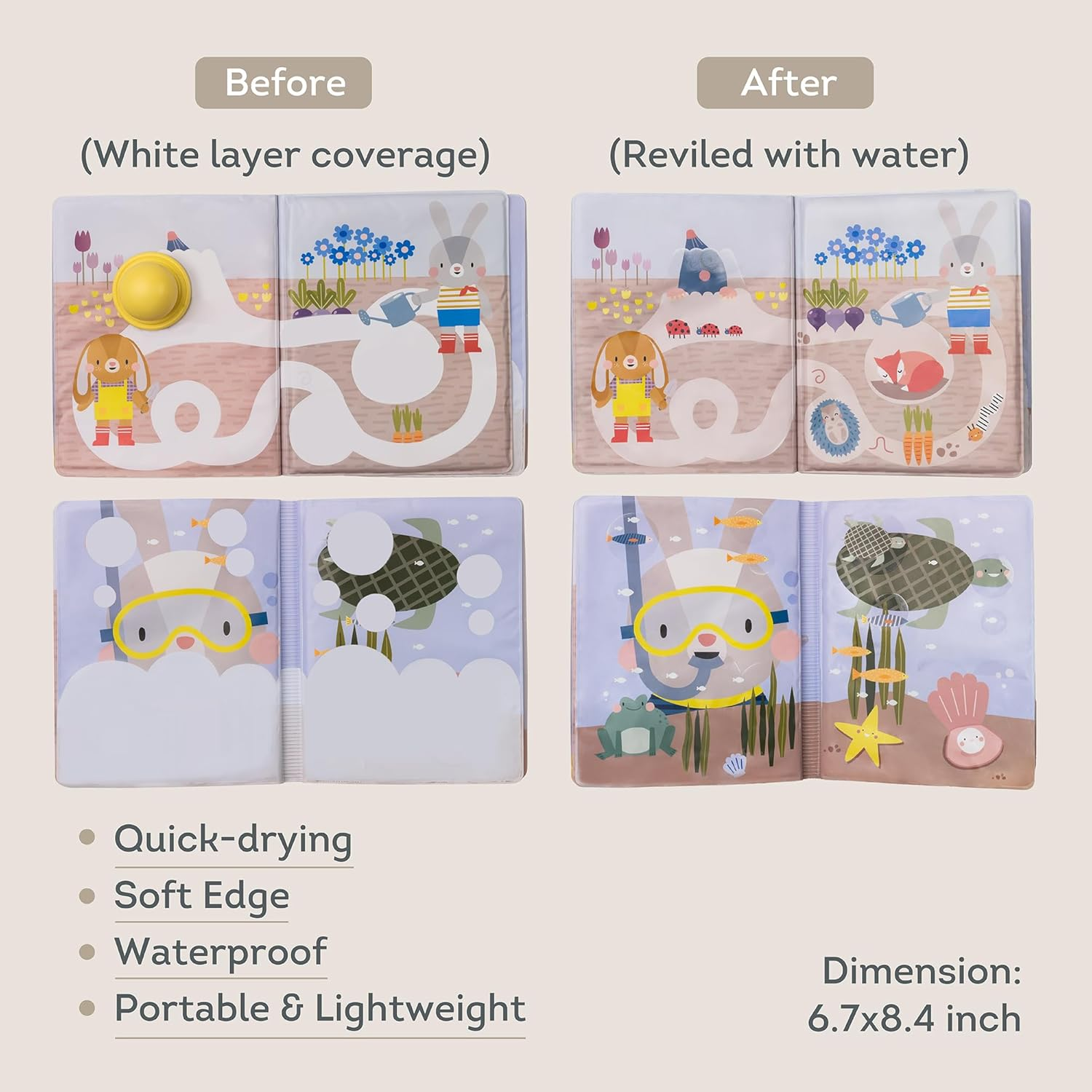 Taf Toys Peek-A-Boo Water Book, Reusable Water-Reveal Activity Book for Toddlers 18+ Months image number 4