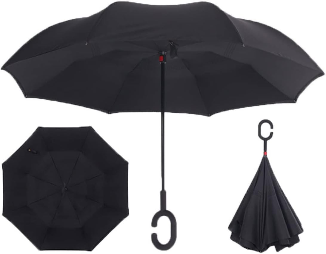 Costume Bay Double Layer Reversible Golf Umbrella | Inverted Blunt Umbrella for Men and Women |UV Protection Umbrella Windproof with C-Shaped Handle - Rain Umbrellas Outdoor