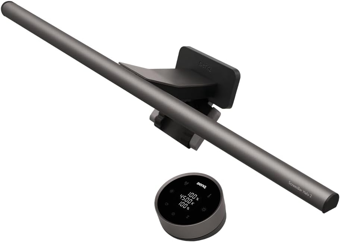 Benq Screenbar Halo 2 LED Monitor Lamp &ndash; Wireless Controller, Brightness and Colour Temperature Adjustable, Ergonomic Monitor Lighting, No Screen Reflections, Space Saving, USB Power Supply