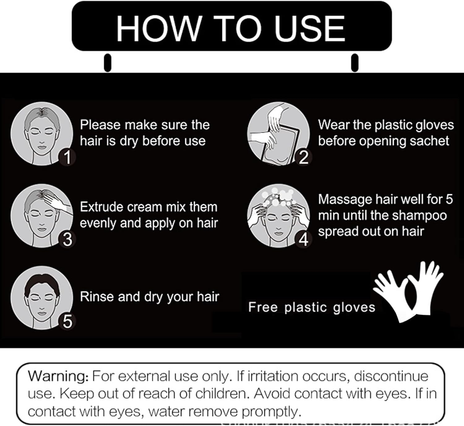 Julycrab 10 PCS Black Hair Shampoo Hair Dye Cream Darkening Shampoo Instant Hair Dye for Men Women Black Color Cover Gray White Hair Restore Shiny Hair image number 6