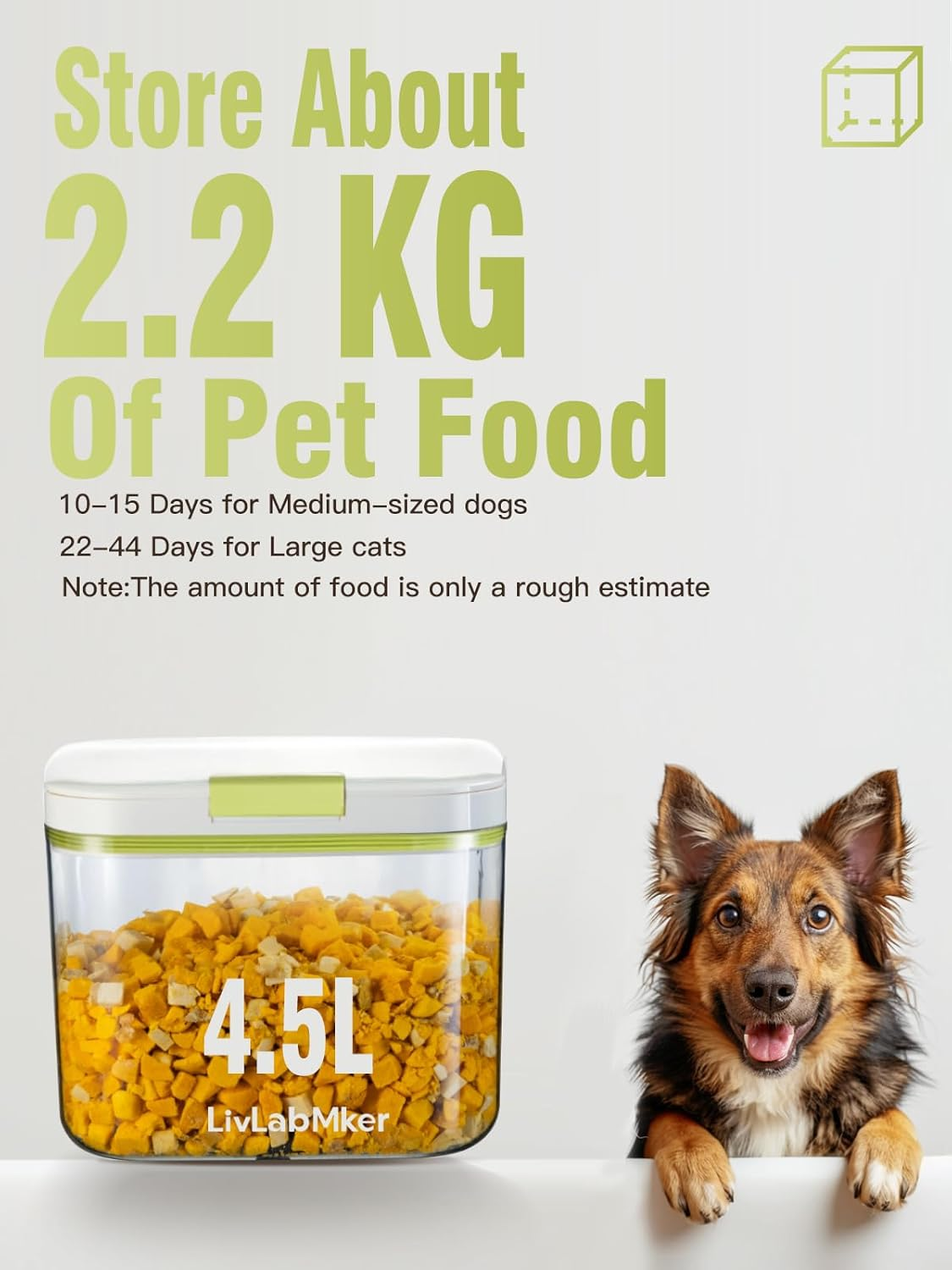 Livlab Mker 5Lbs/80Oz/4.3Qt Airtight Dog Food Storage Container with Lids,Dog Treat Container with Measuring Cup,Dry Pet Food Storage Bin for Dogs,Cats,And Birds 4.5L