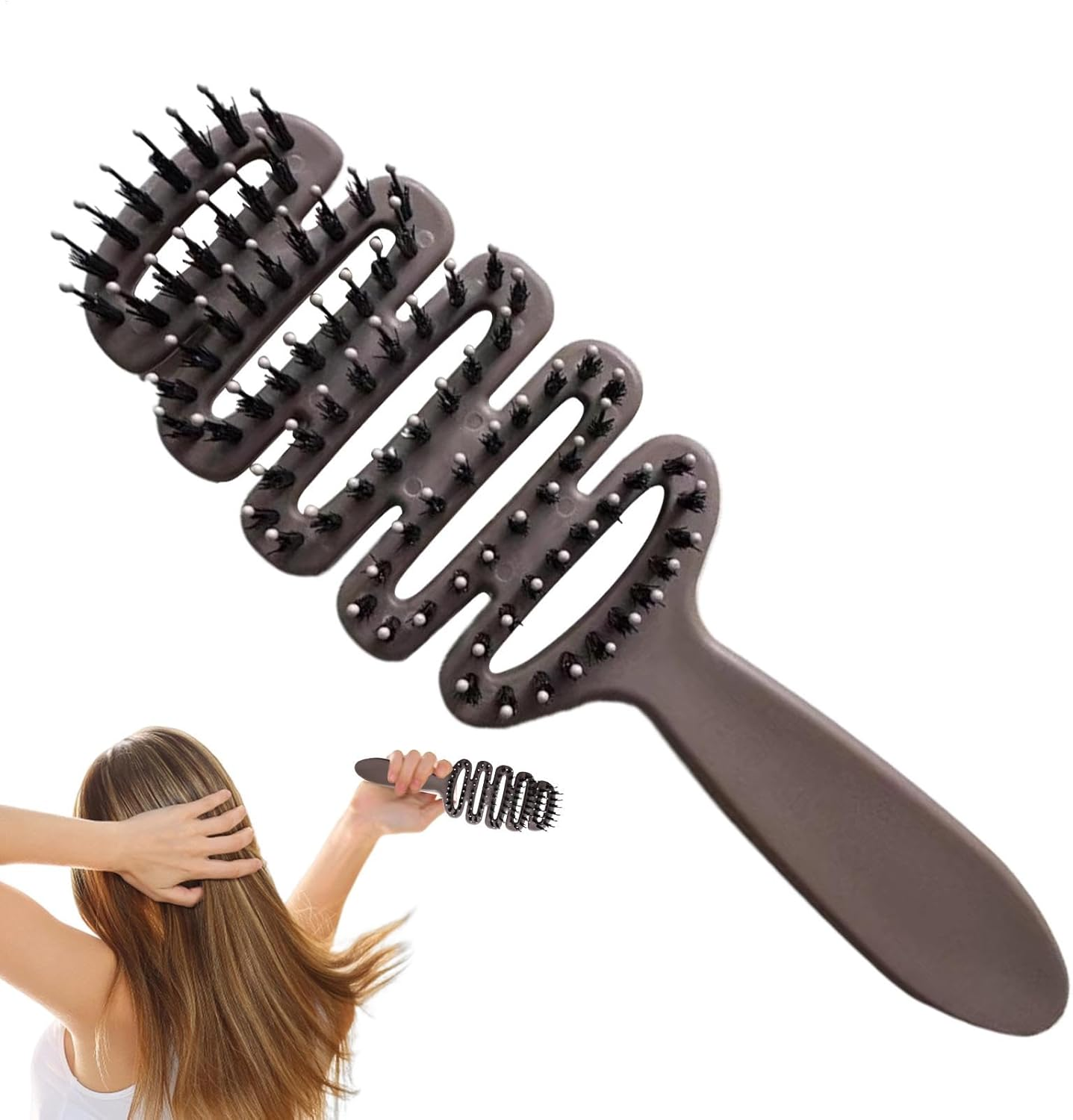 Detangling Brush with Pig Bristles - Paddle Brush for Thick, Frizzy Hair, Gentle Hair Styling Comb, Antistatic Hair Brush, Scalp Massage Brush for Shine and Smoothness, Care Brush For image number 2