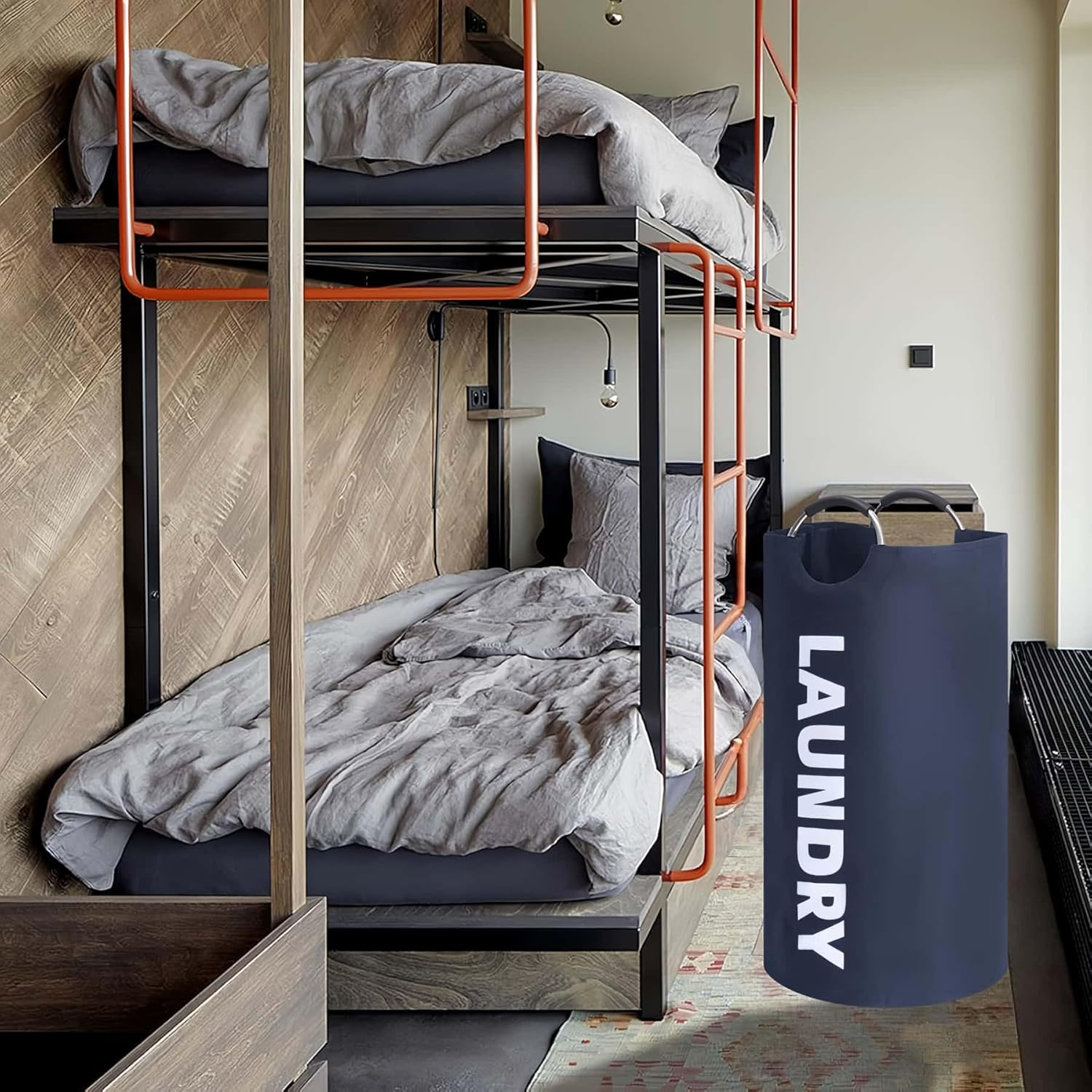 ARREBOL 90L Large Waterproof Laundry Basket & Bag, Collapsible Tall Freestanding Clothes Hamper with Aluminum Handles for College, Dorm, Family