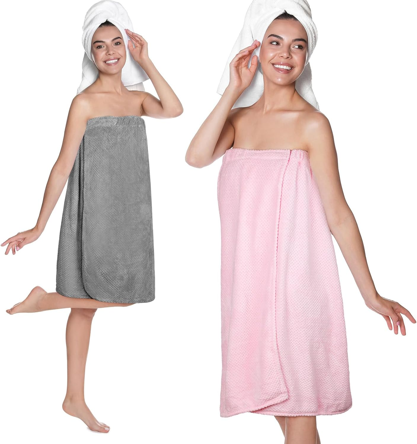 Tigeen 2 Pcs Towel Wrap for Women Lightweight Spa Robe with Adjustable Closure Elastic Top Soft Bathrobe Spa Wrap(Medium,White)