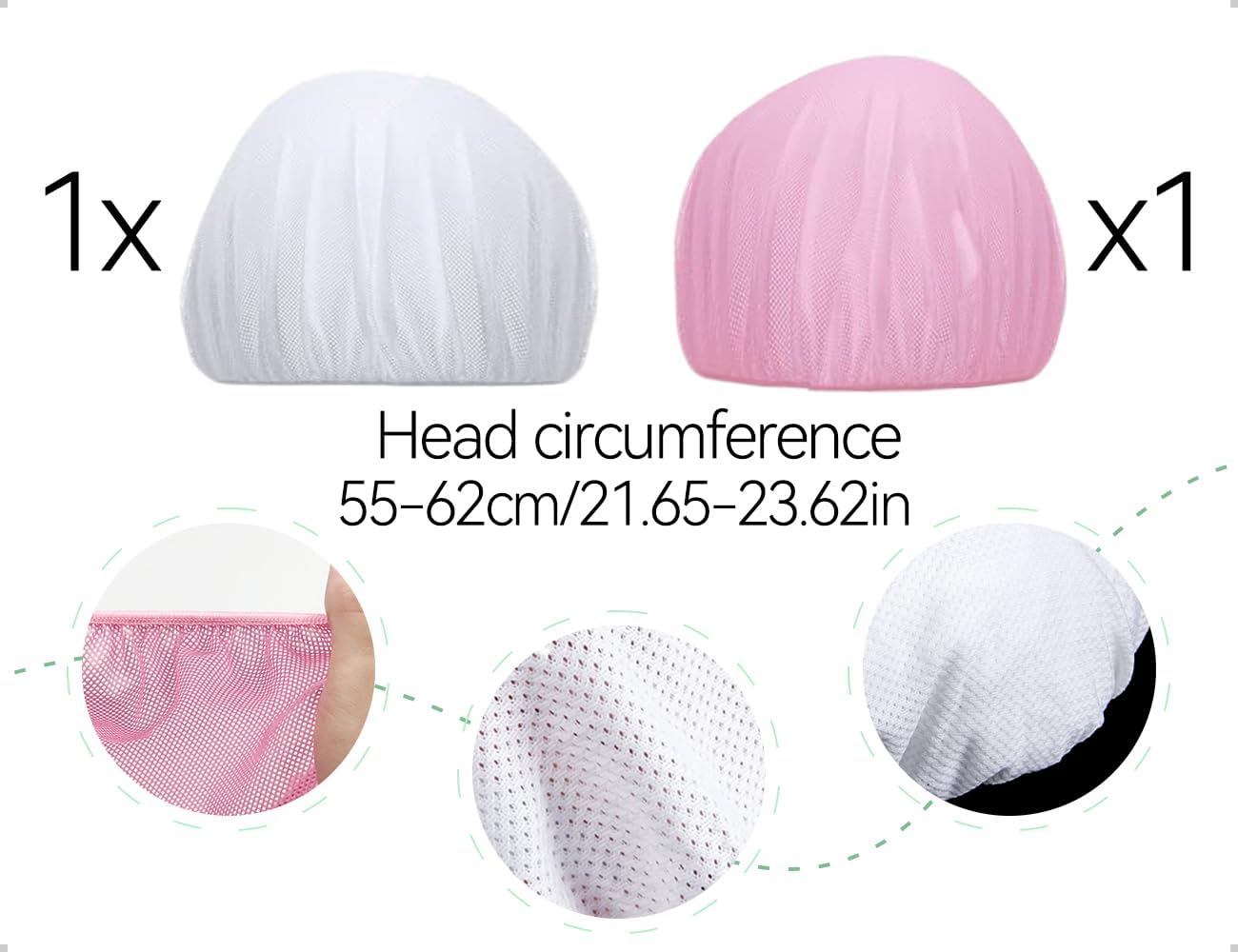 AOYEGIC Pack of 2 Hair Nets, Breathable Drying Caps, Adjustable Hair Nets, Mesh Night Sleeping Cap, Used for Boys and Girls, Home, Bathroom, Work (Pink and White) image number 3