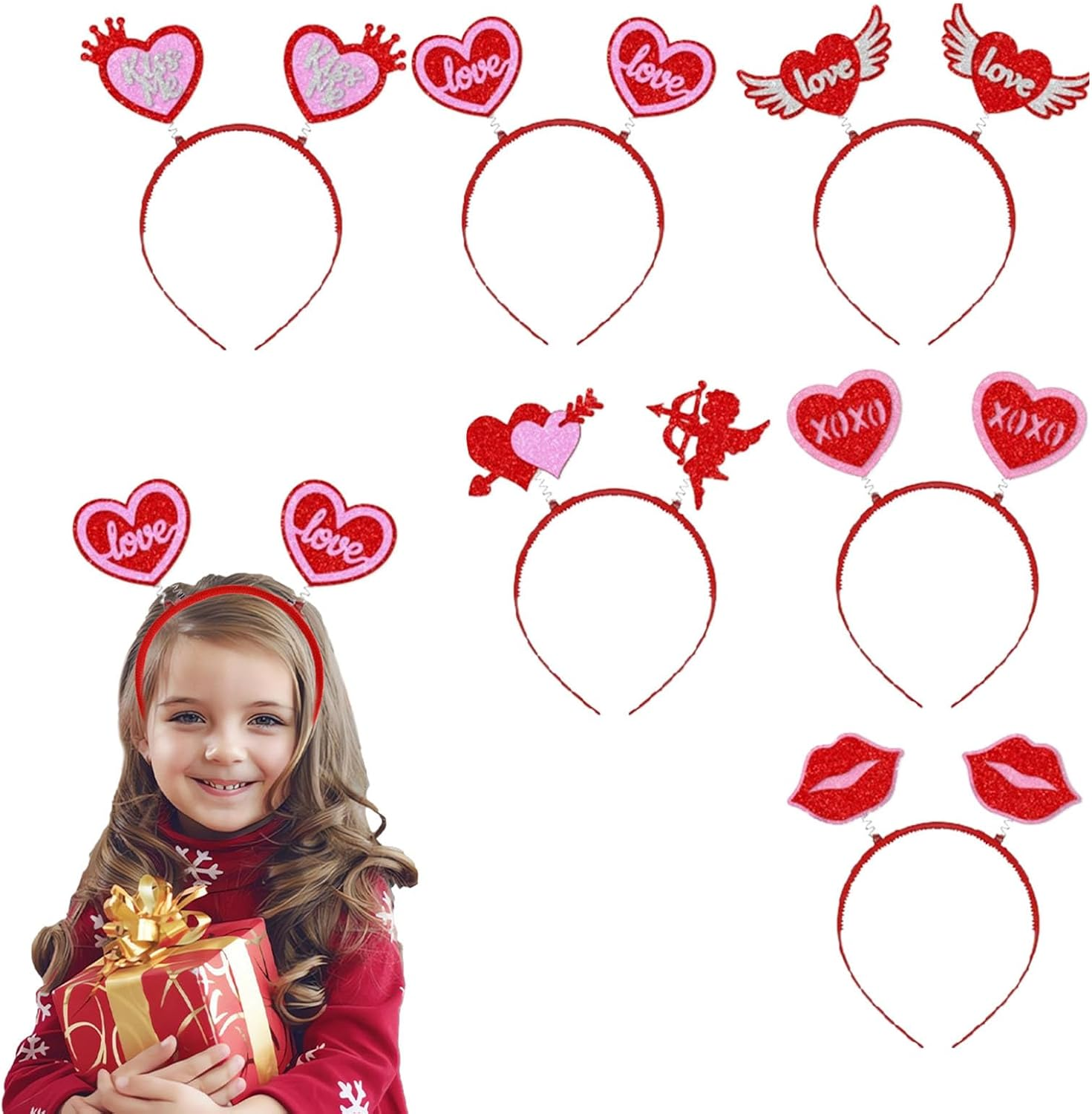 Valentines Day Headband - Valentines Hair Hoop Decor | Valentine'S Day Heart Headband, Valentines Heart Lip Shape Hair Hoop, Red Hearts Hairband for Valentine Hotplus image number 2