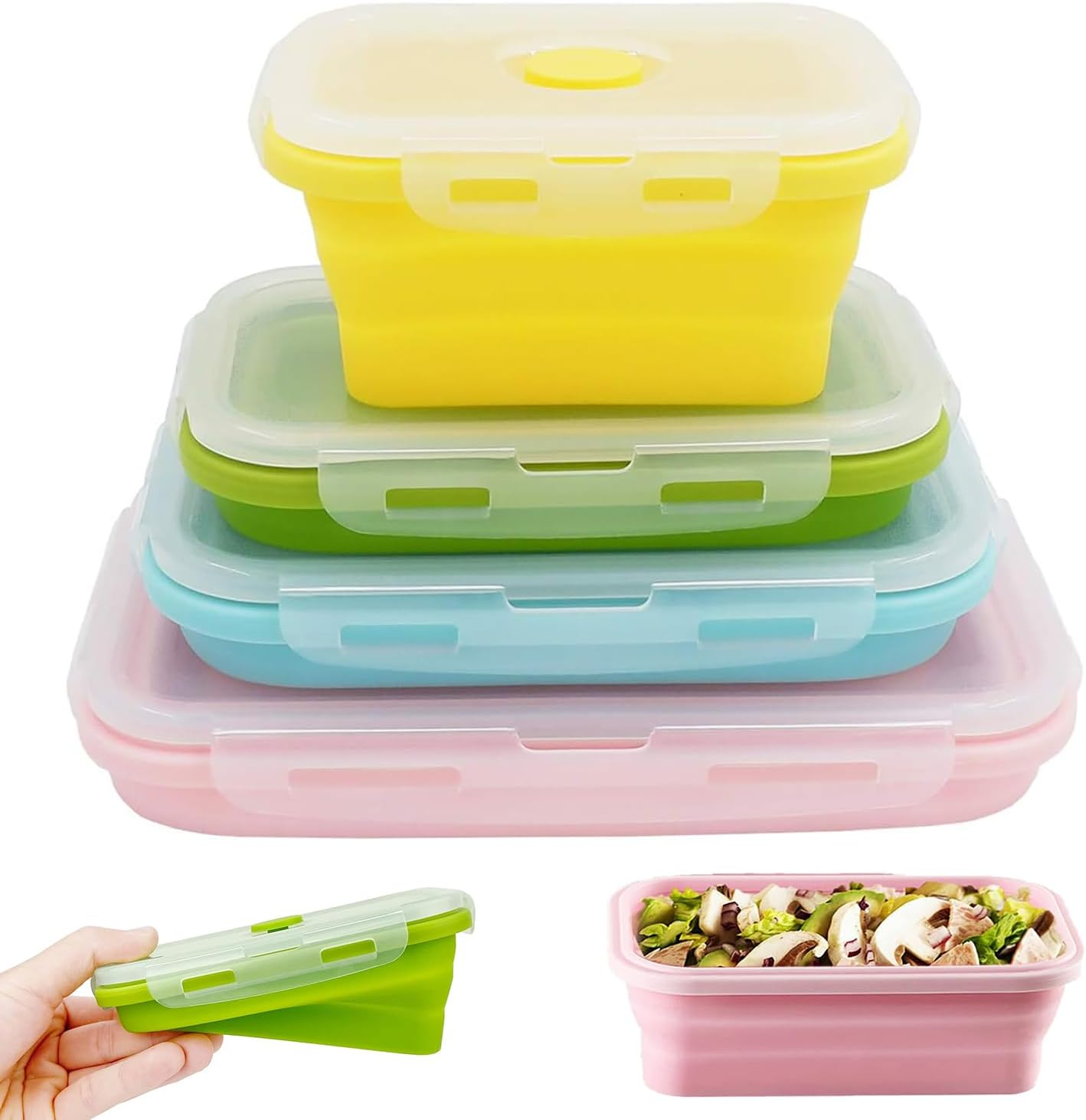 Collapsible Silicone Food Storage Container Set of 4,BPA Free,Leftover Meal Box for Kitchen,Bento Lunch Boxes - Microwave, Freezer and Dishwasher Safe. for Outdoor Camping, Hiking, Picnic image number 1