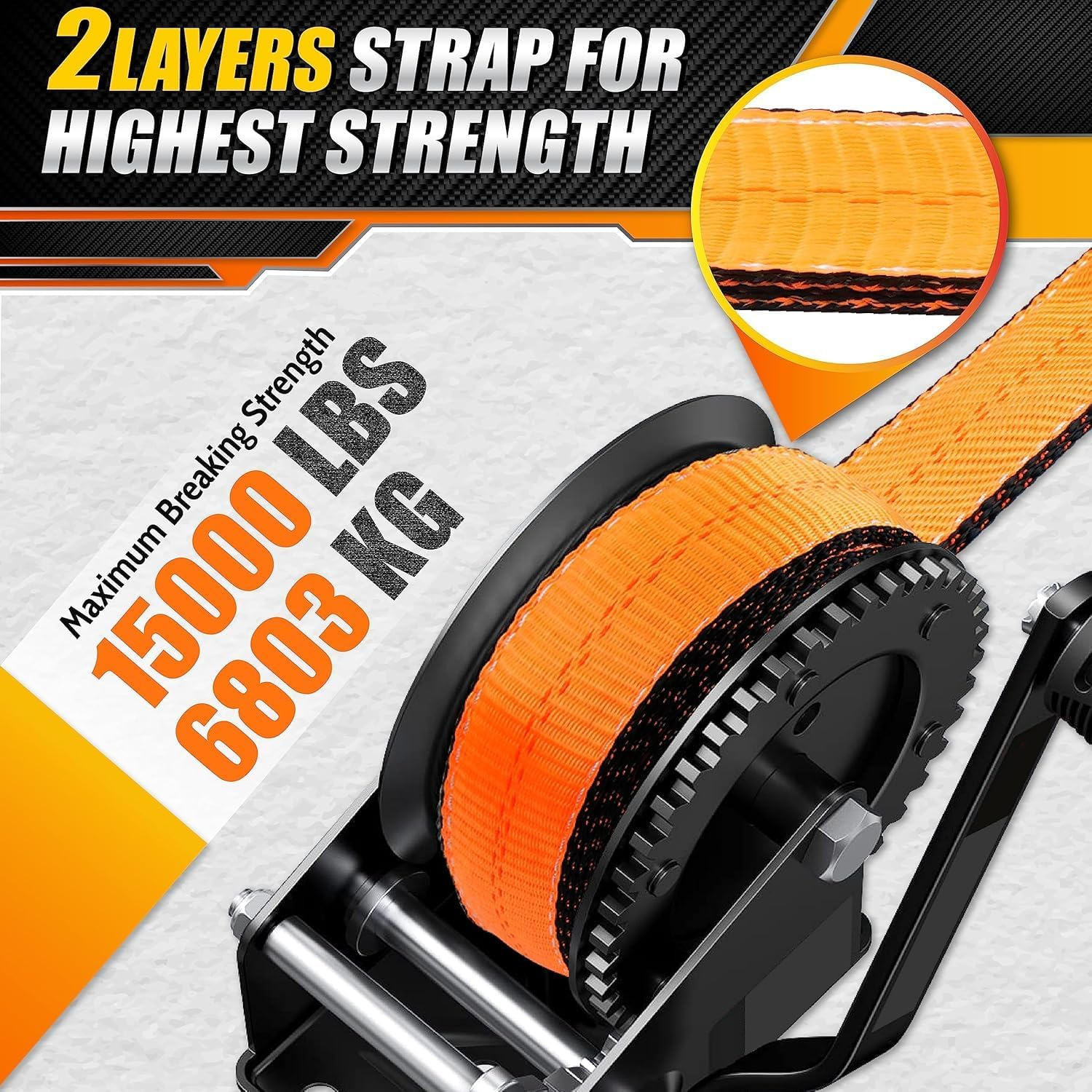 [Premium] Boat Trailer Winch Strap with Supper Steel Hook, 15000 LBS Break Strength, Two Layers Winch Strap, Winch Pulley Strap for Boat Trailer Replacement, Towing Vehicles & Boat Accessories 2"X20' image number 3