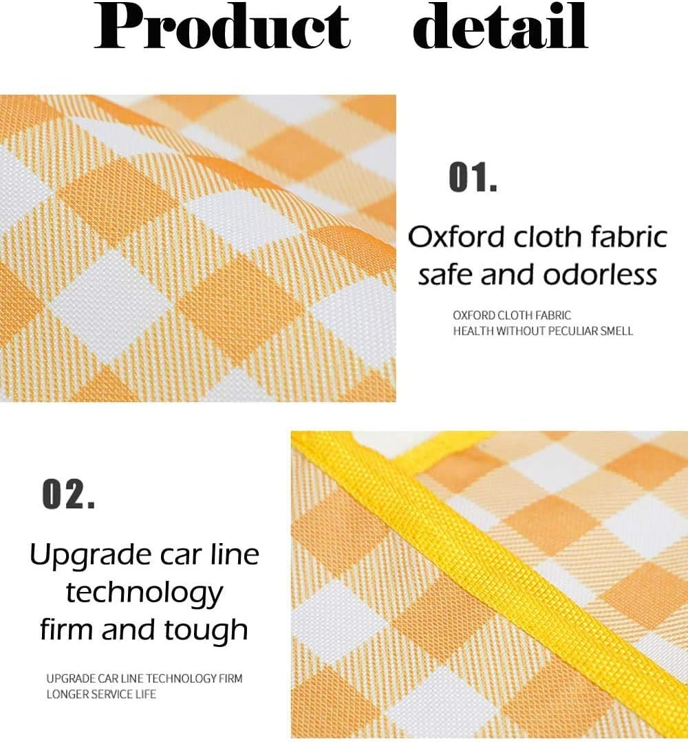 Picnic Blanket Waterproof Beach Rug Picnic Mat Washable Lightweight with Handle Yellow Checkered for Hiking Travelling Outdoor Camping,Parks,200Cm * 200Cm
