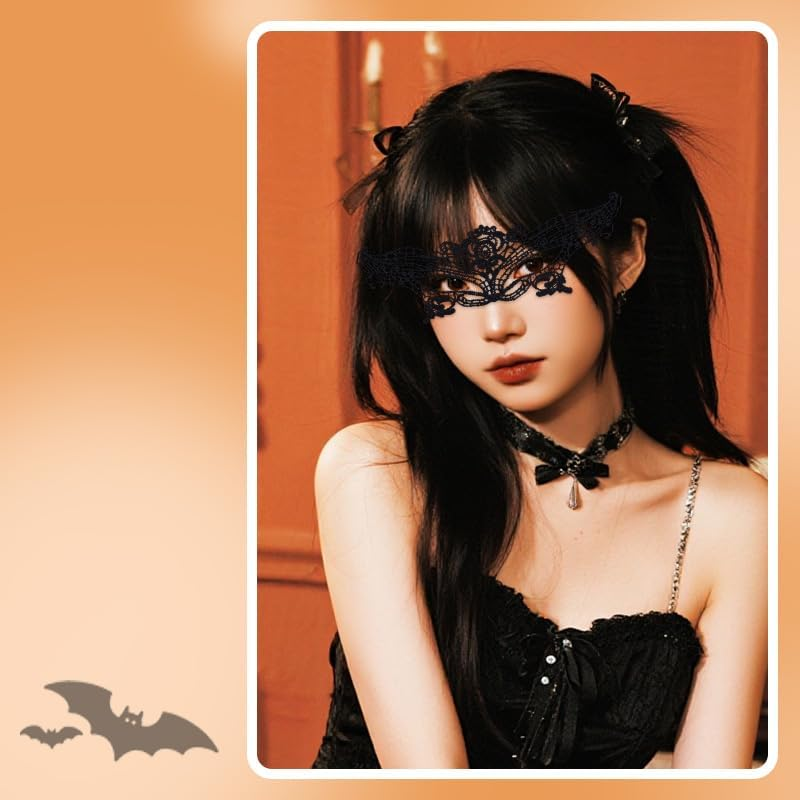 Black Lace Face Masks for Women Masquerade Party Decoration Gothic Masquerade Mask for Couple Girlfriend Wife Halloween Cosplay Costumes Accessories image number 4