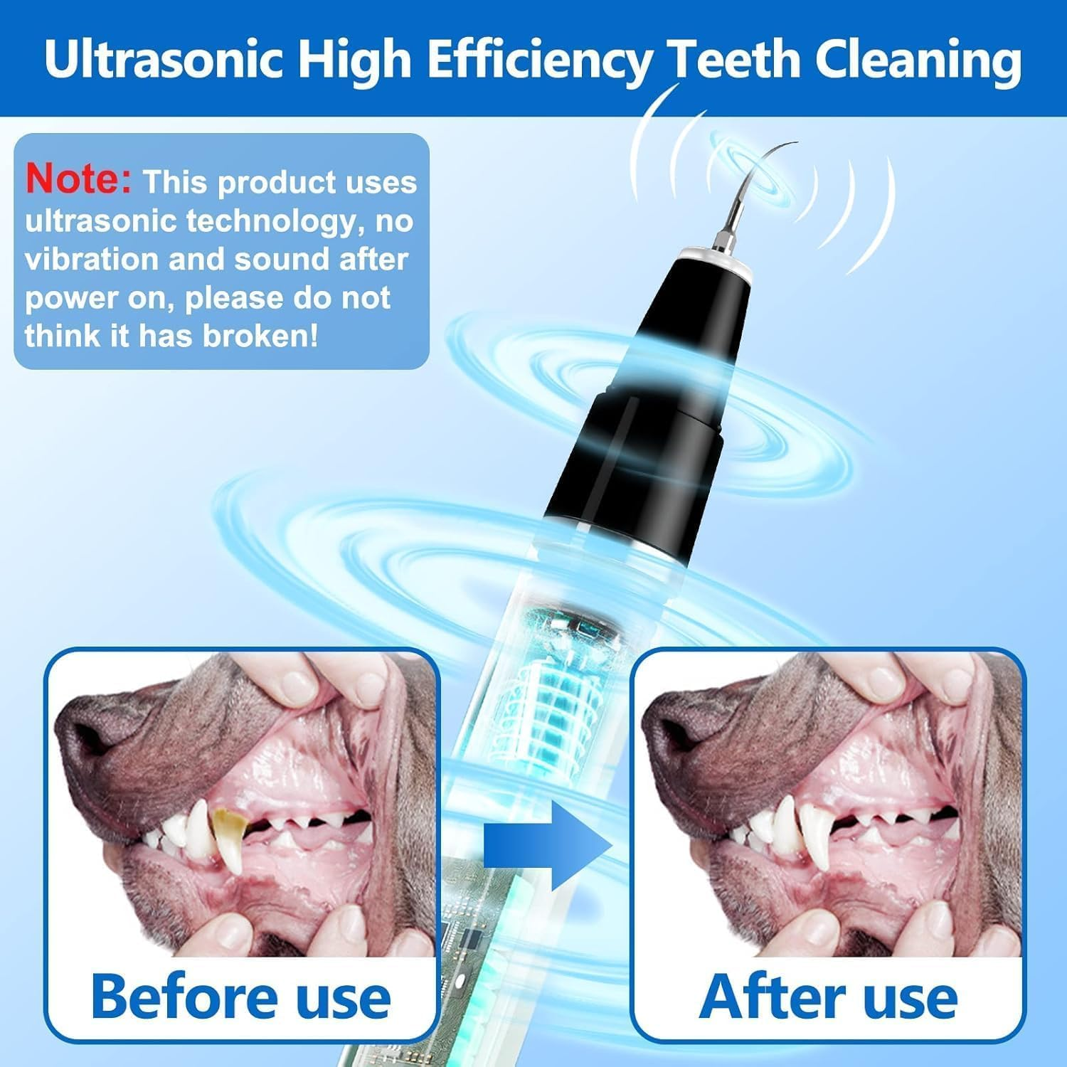 WORLDTREE Pet Ultrasonic Teeth Cleaner, Professional Dental Cleaning Kit for Dogs and Cats, Plaque and Tartar Remover (BLACK)