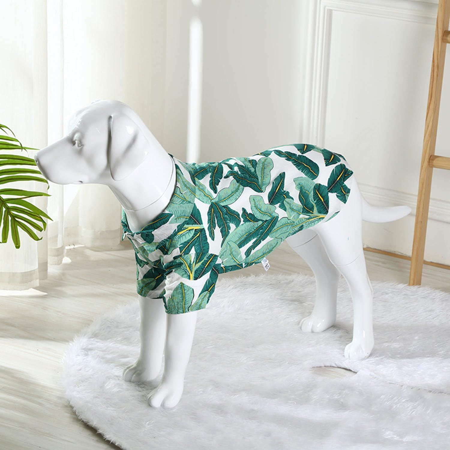 Dog Shirt Hawaiian Style Summer Pet Clothes Cool Breathable Costume Beach T Shirt for Medium Large Dogs 4XL (Green Leaves) image number 4