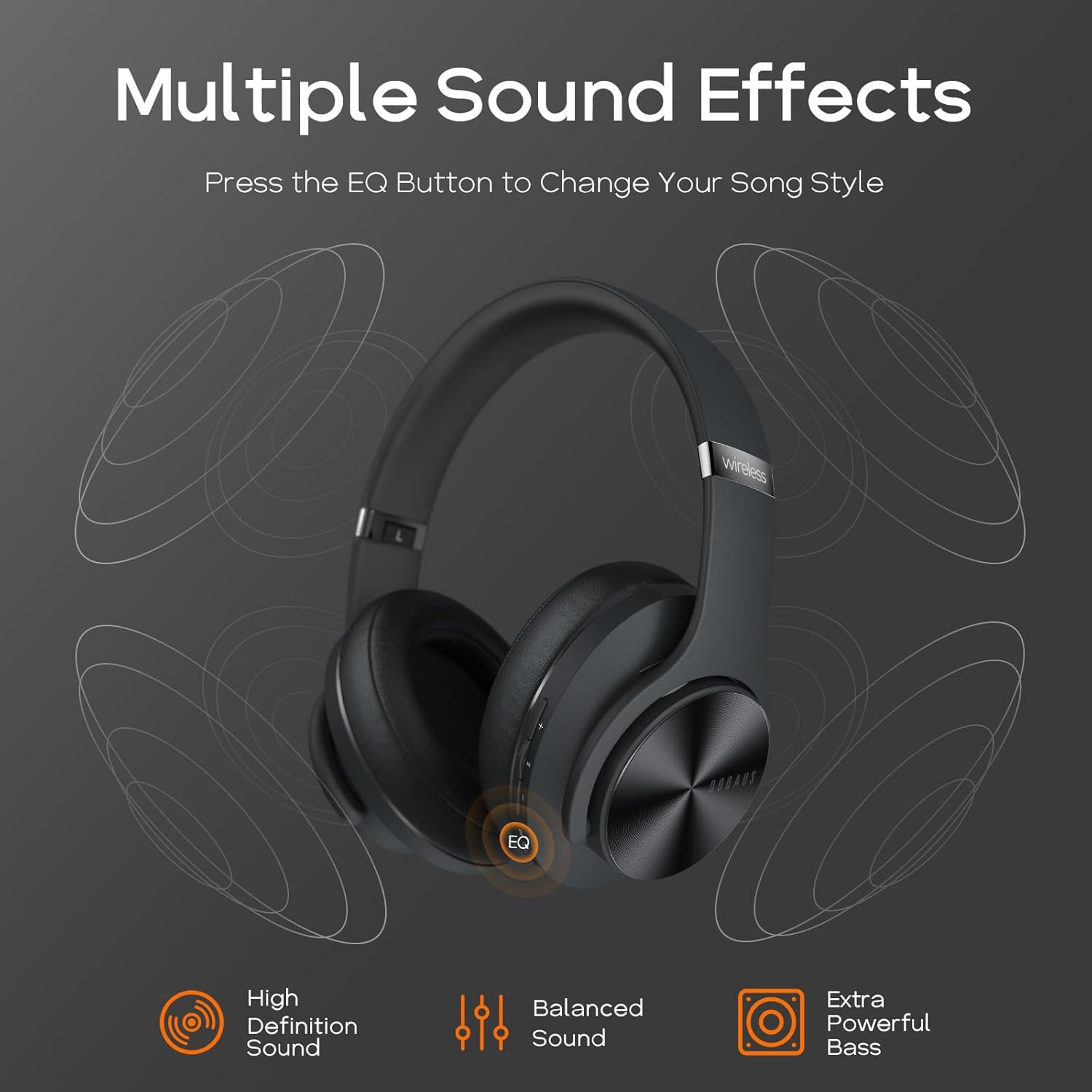 DOQAUS Bluetooth Headphones over Ear, 90 Hrs Playtime Wireless Headphones, 3 EQ Modes, Foldable Hi-Fi Stereo Bass Headphones, Soft Memory Protein Earmuffs, Built-In Mic＆Wired Mode for Phone Pc/Travel - Black-Red image number 3