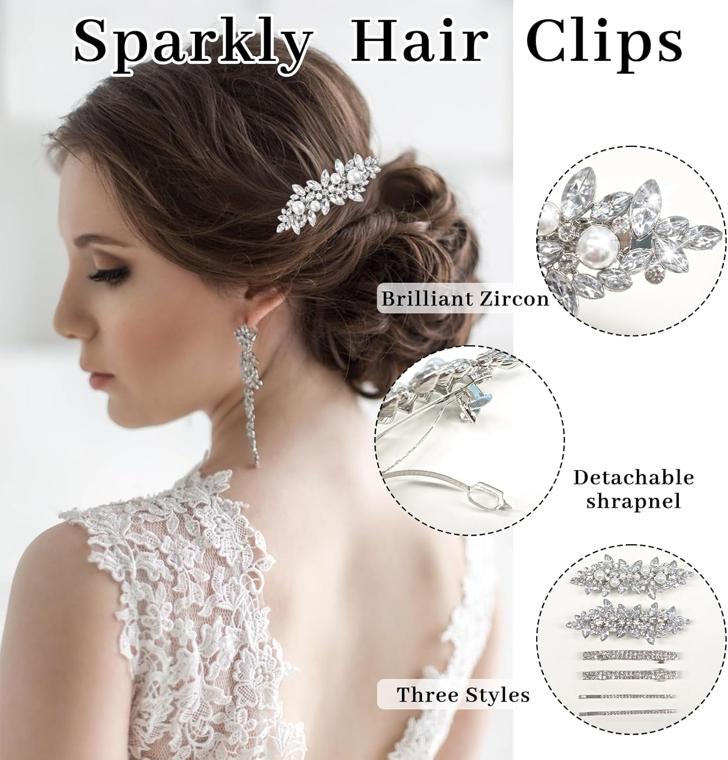 6 PCS Diamante Hair Clips for Women, Wedding Hair Accessories Sparkly Rhinestone Hair Clips for Women Girls Bridesmaid Wedding Party Birthday Prom Gift Headwear Styling Tools image number 1