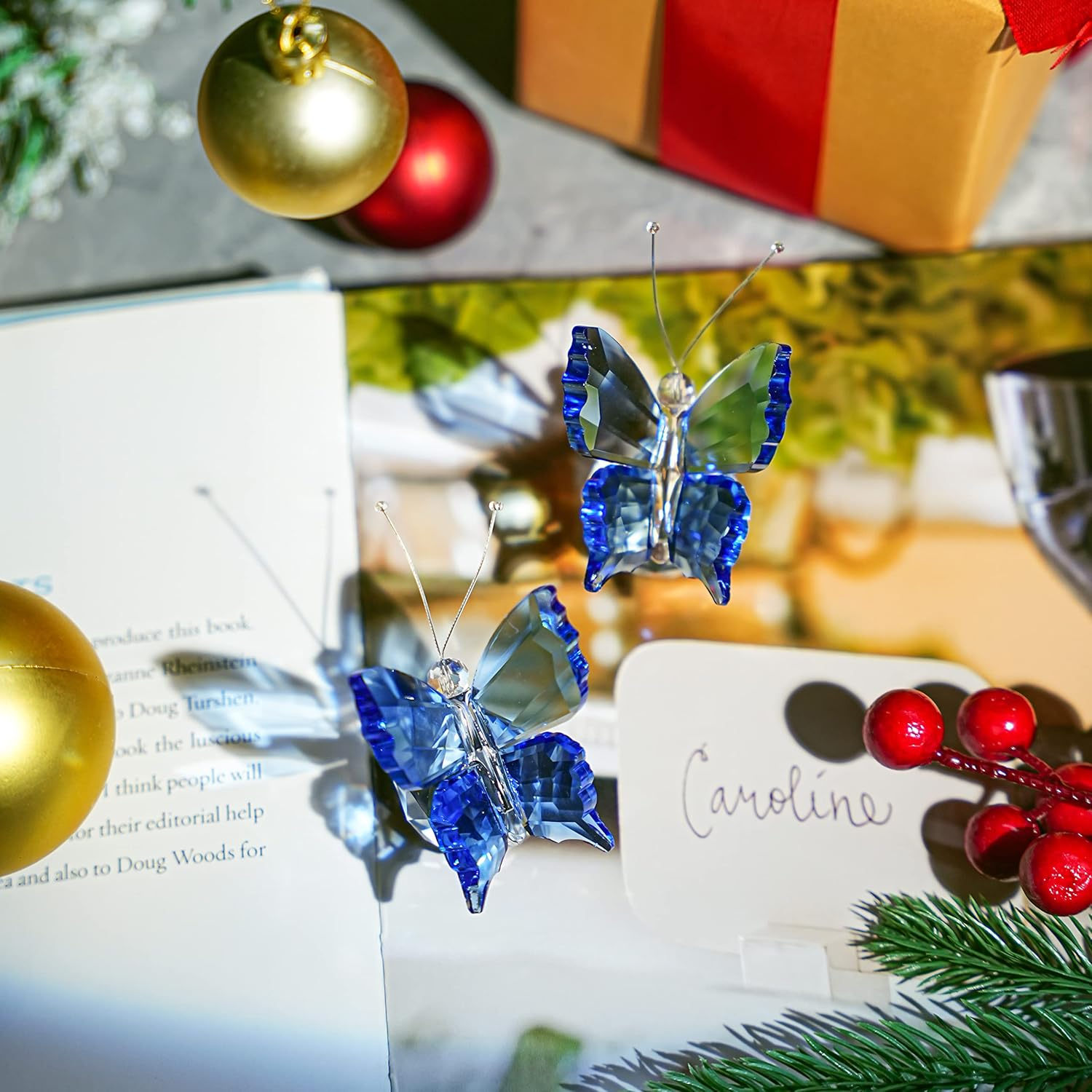 Kanpura Crystal Butterfly Figurines,Crystals Blue Butterflies Collectibles,Glass Animal Figurines for Home Wedding Decoration,Collection Gifts for Women (Pack of 2) - Blue image number 1