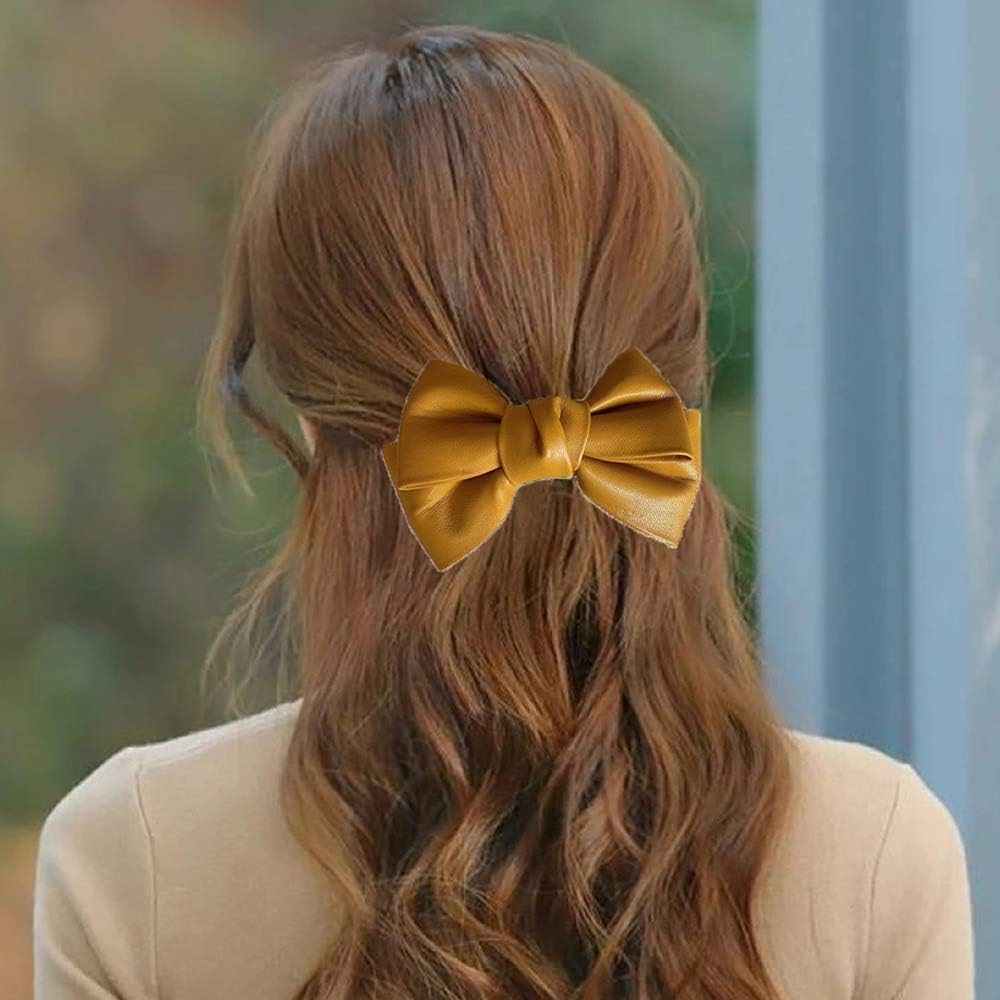 3 Pcs Black PU Leather Hair Clip, Bow Duckbill Clip Korean Style Hairpin Sweet Barrette, Fashion Headwear Hair Accessories for Women Girls, Bow Hairpins, Bows Hair Accessories image number 5