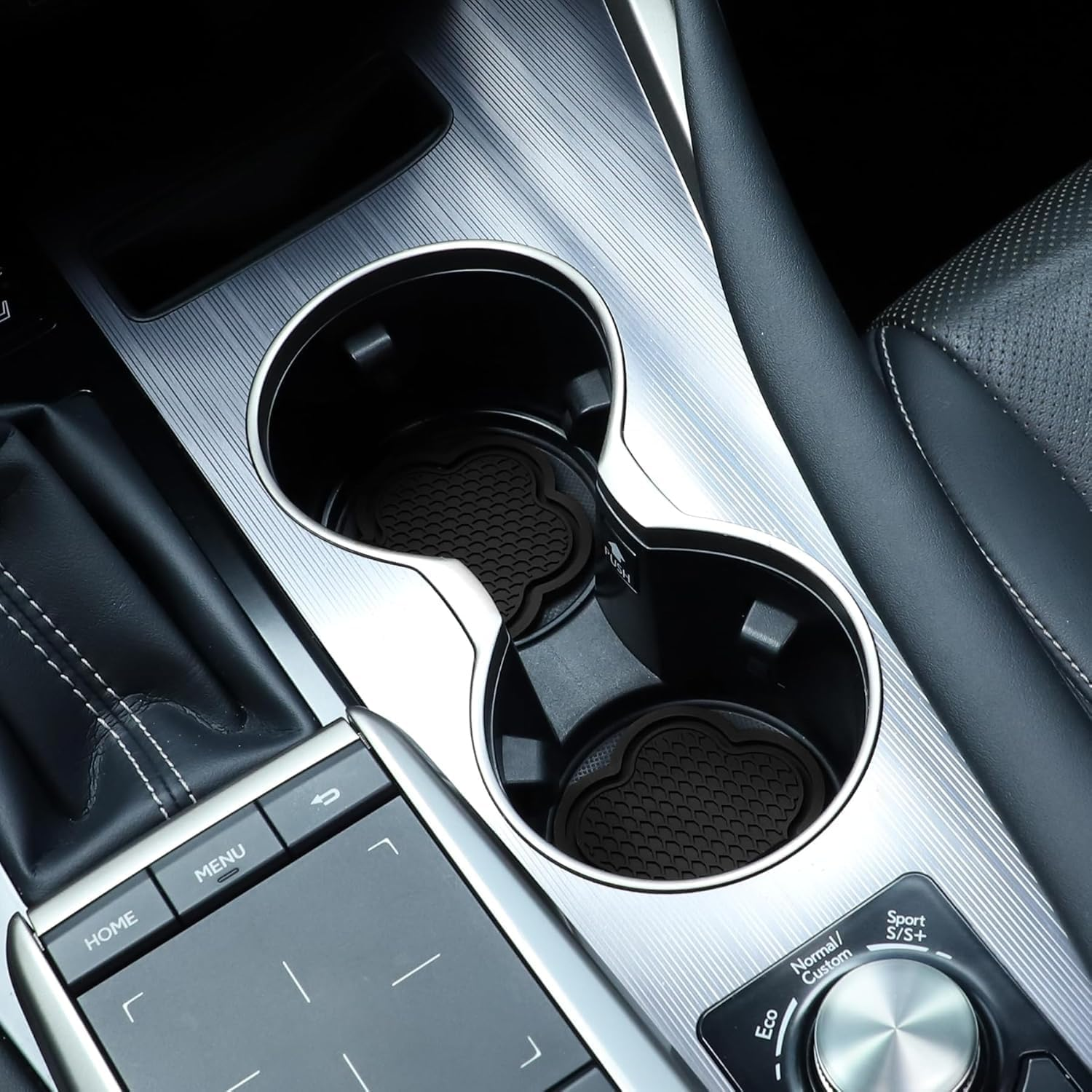 Olitomn Car Cup Coaster, 4Pcs Universal Non-Slip Cup Holder Coaster, PVC Flower Shaped Car Cup Holder Coaster, Crystal Car Accessories Interior 【Black】 - White image number 3