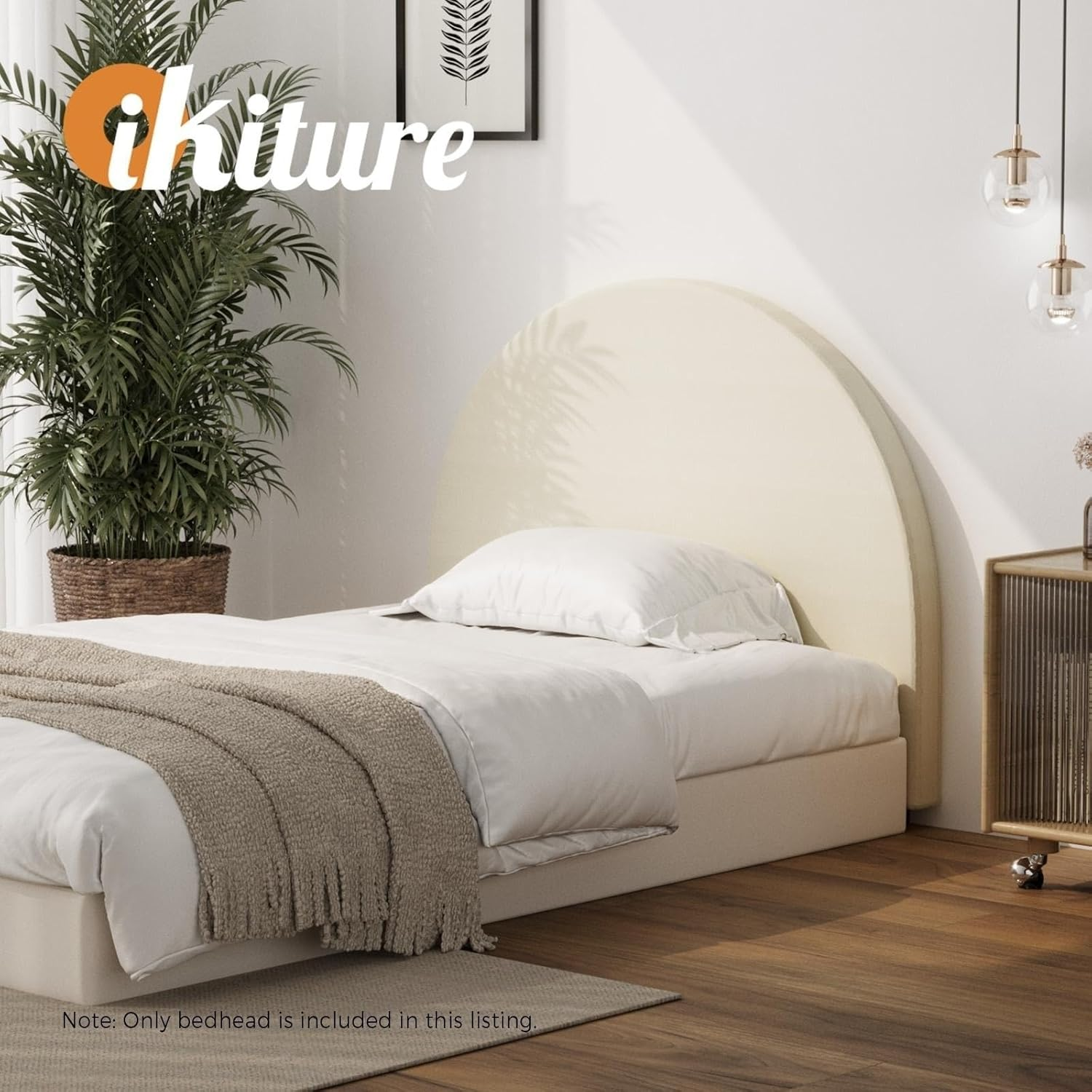 OIKITURE Headboard with Faux Line Fabric King Single Bed Head Bedhead image number 2