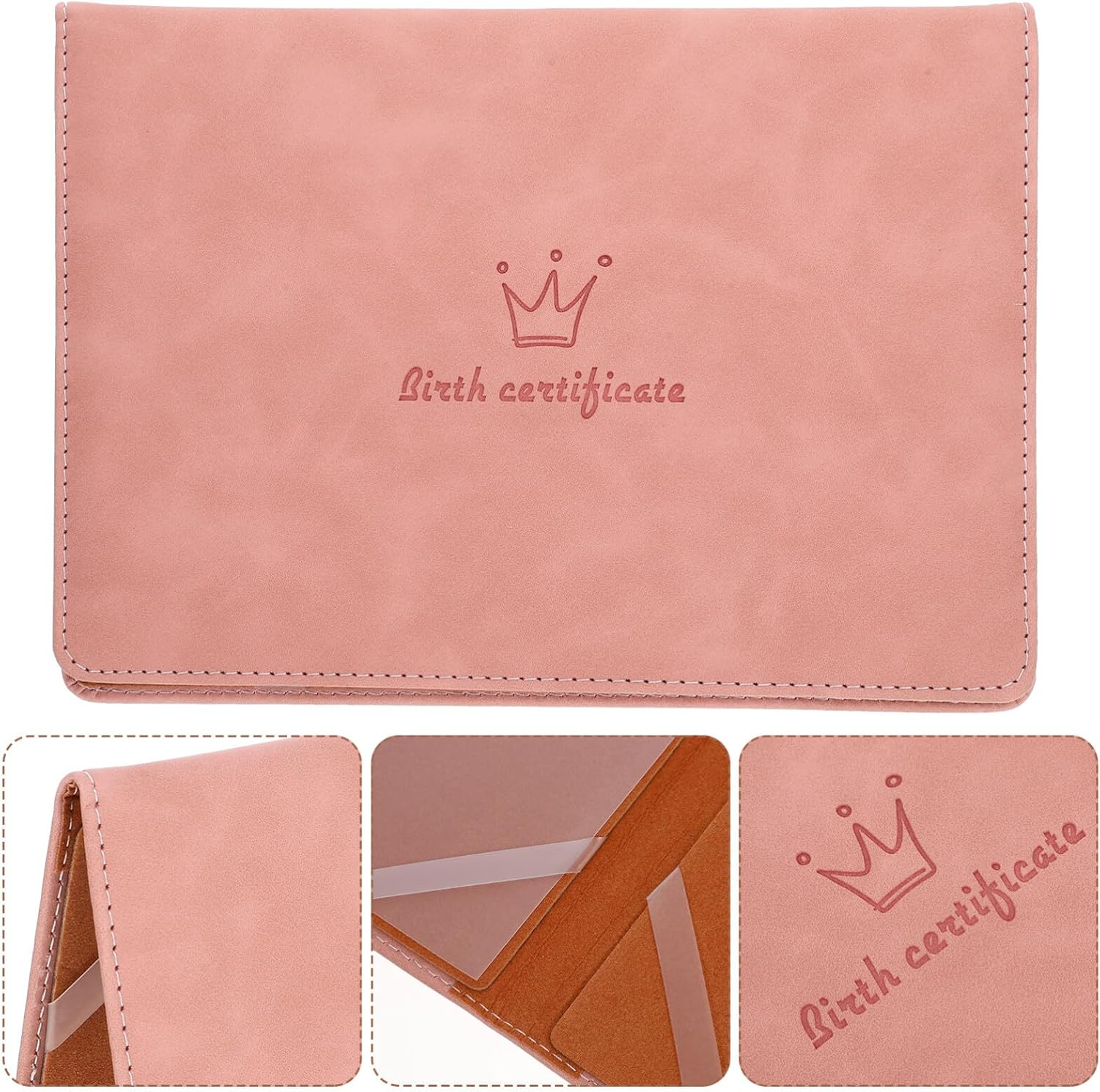 Pink Leather Birth Certificate Protector - Baby Birth Certificate Holder with Cartoon Patterns, 8.84X6.29In, Keepsake Storage for Important Documents image number 4