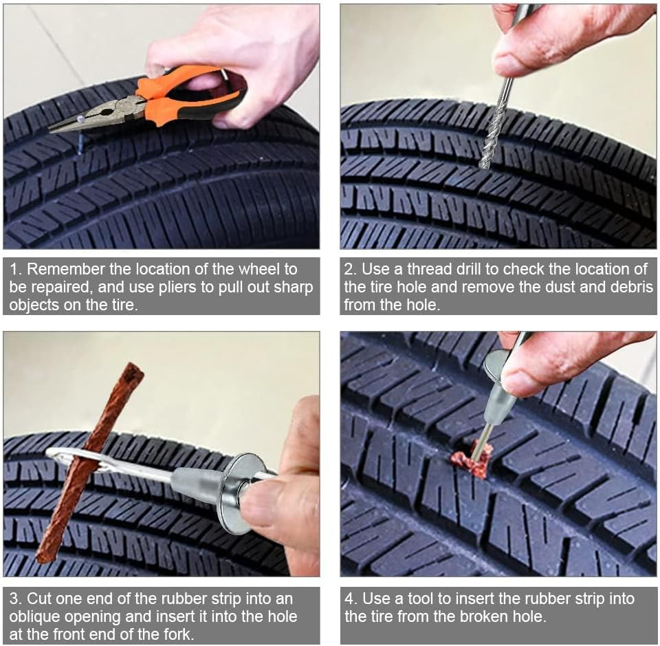 ZANZER Tyre Repair Kit- 120 Pcs Car Tyre Puncture Repair Kit, Heavy Duty Flat Tyre Emergency Repair Tool Kit W/Tire Plugs,Strips,Tyre Valves Tools - Value Pack for Auto Car Van Truck Motorcycle Etc image number 6