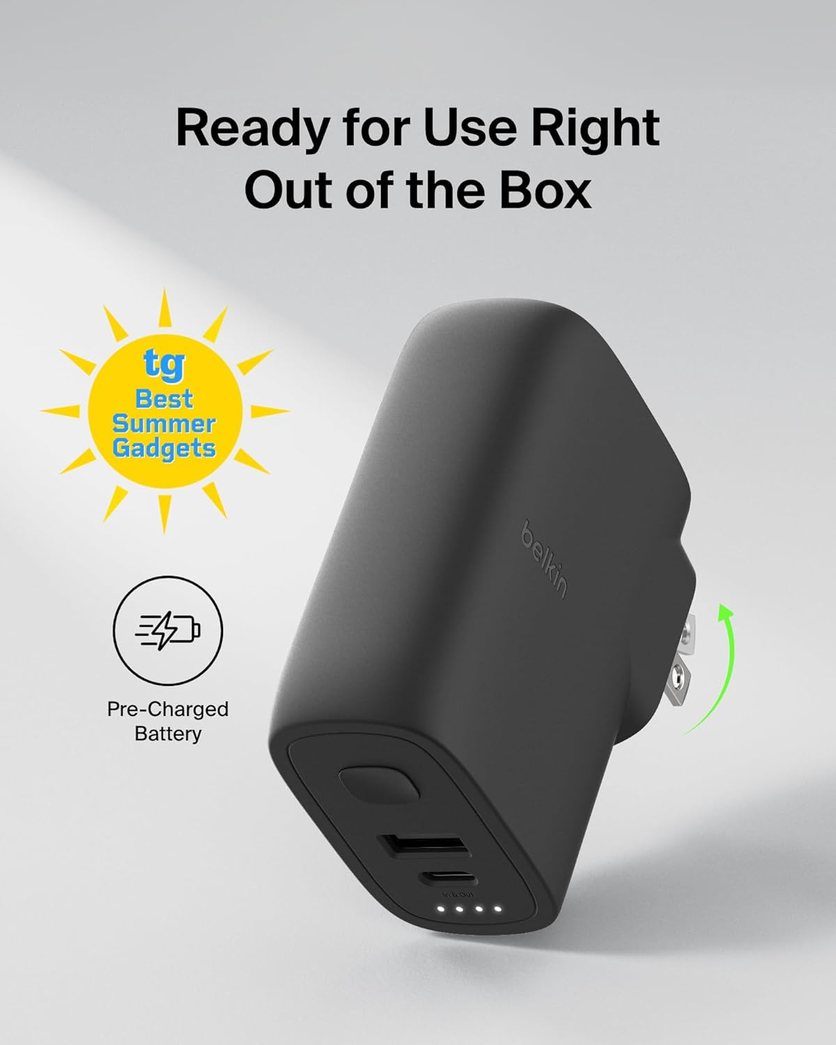 Belkin Boostcharge Hybrid Wall Charger 25W + Power Bank 5K W/Travel Adapter Kit, Portable W/Interchangeable Regional Power Plugs, USB-C & USB-A Ports + 1M USB-C Cable to USB-C Cable - Black image number 1