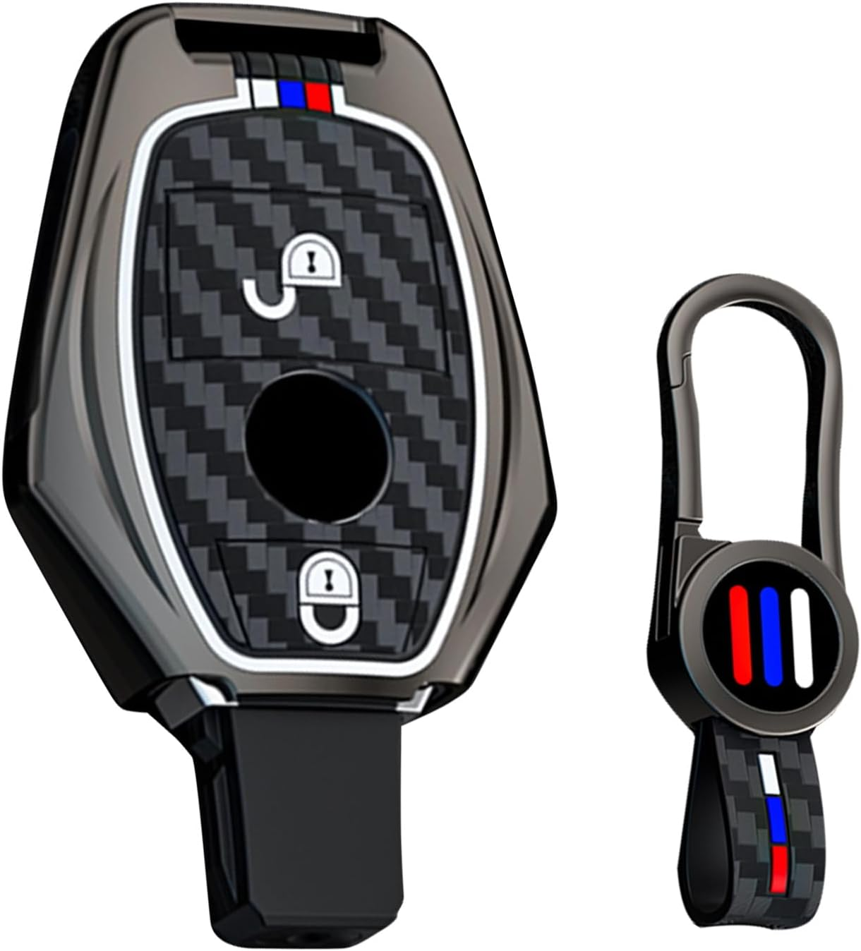 Ontto Luminous Car Key Fob Cover Fit for Mercedes Benz a C E-Class E300 E400 E63 S-Class CLA GLA GLE GLC GLK AMG Key Holder Meatl Silicone Smart Shell Case Keyring Keychain Accessories Black B