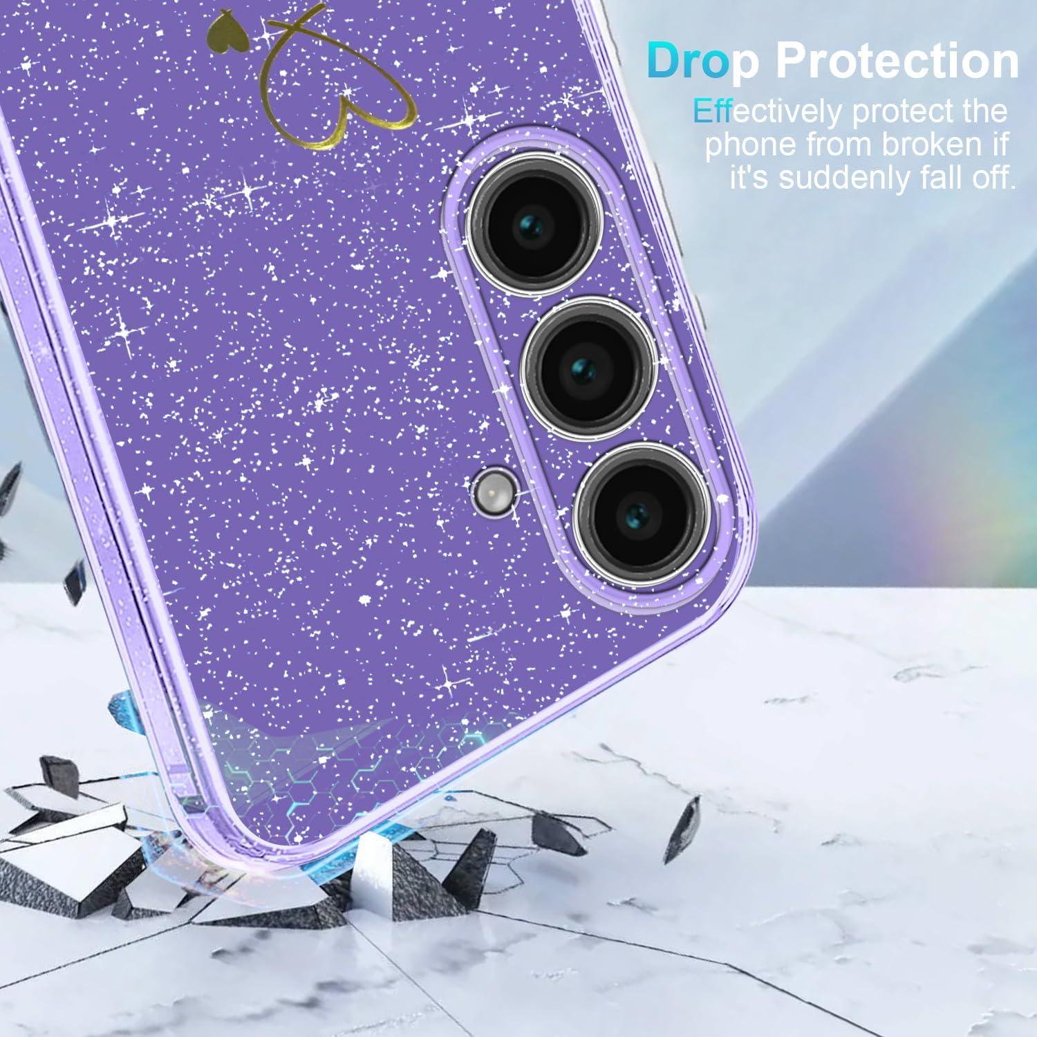 Crisant Mobile Phone Case Compatible with Samsung Galaxy A17 4G / 5G with 3 Pieces Screen Protector, Soft TPU Anti-Fingerprint Case, Glitter and Fall Protection Protective Case (Purple) image number 5