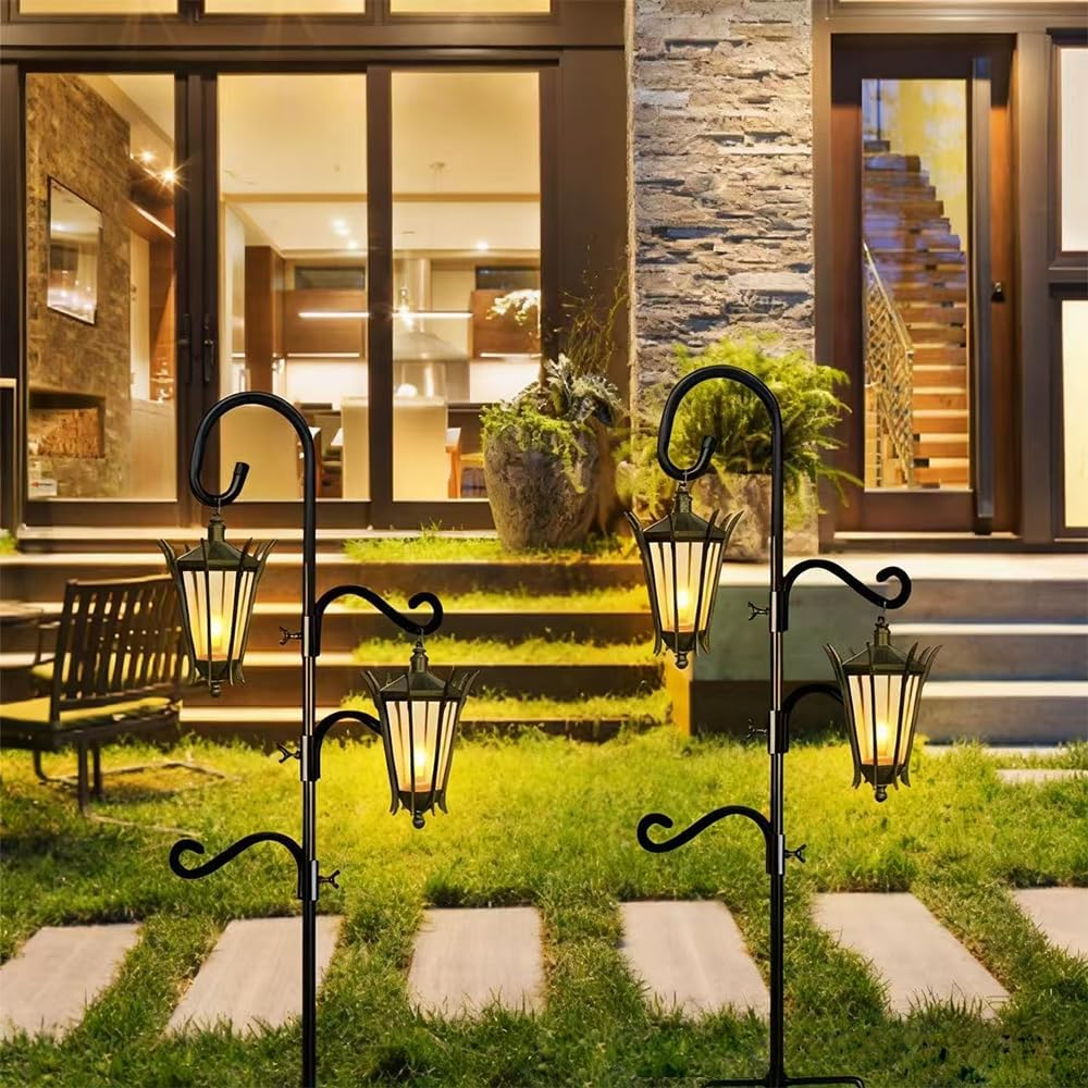 Bird Feeder Pole, 76-Inch Wild Birdfeeding Station Kit, Metal Birdfeeder Pole Stand, Bird Feeding Station with 3 Hanging Hooks, Birds House Poles for Garden, Outdoor Plant Hanger, Wedding image number 4